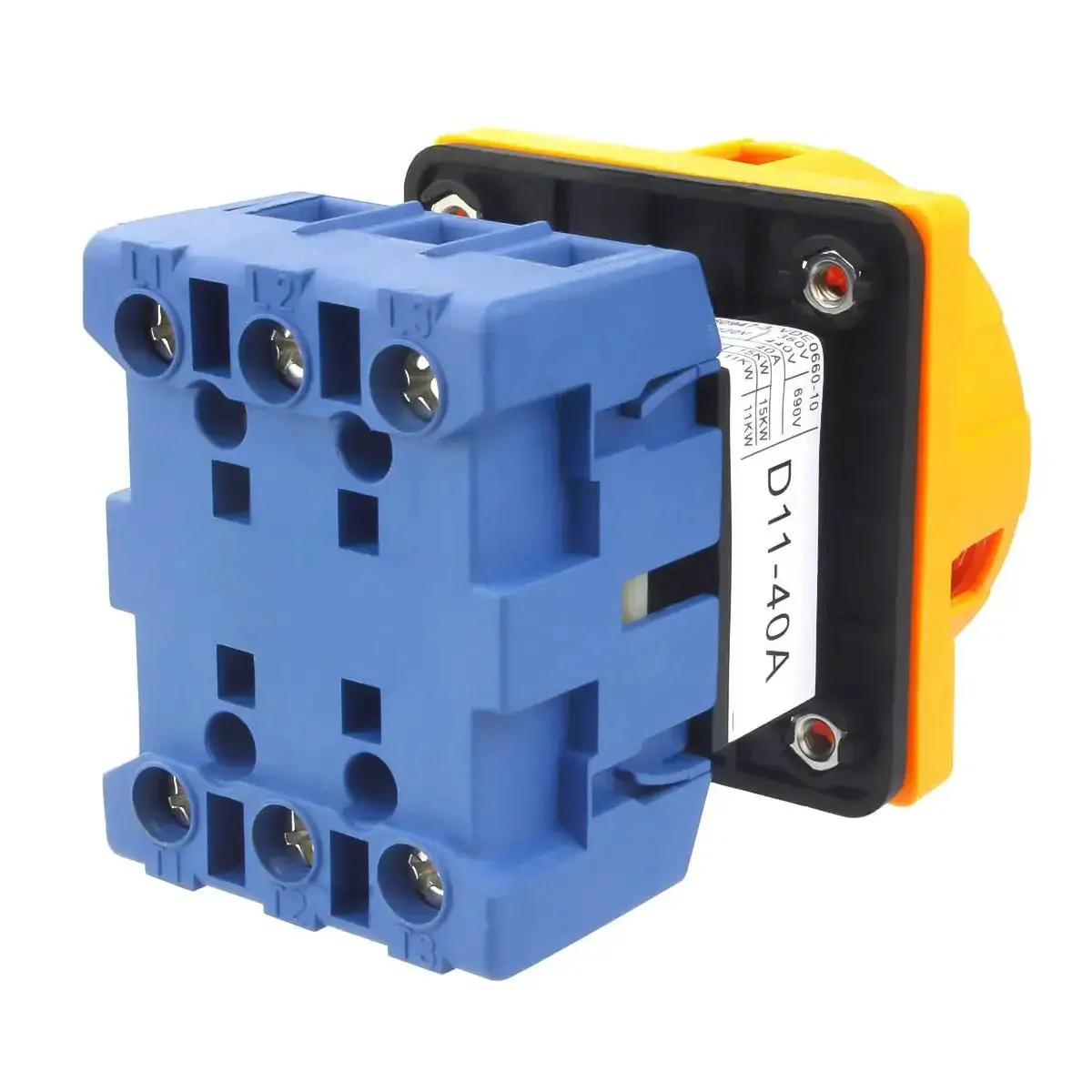Universal Go-To 2-Position 3-Phase Changeover Switch With Rotary Panel Selector, 40A 690V AC, 6 Terminals, On Off, Compact 64x64x12mm, Industrial Grade, Panel Mount, Heavy Duty Build - Image 4