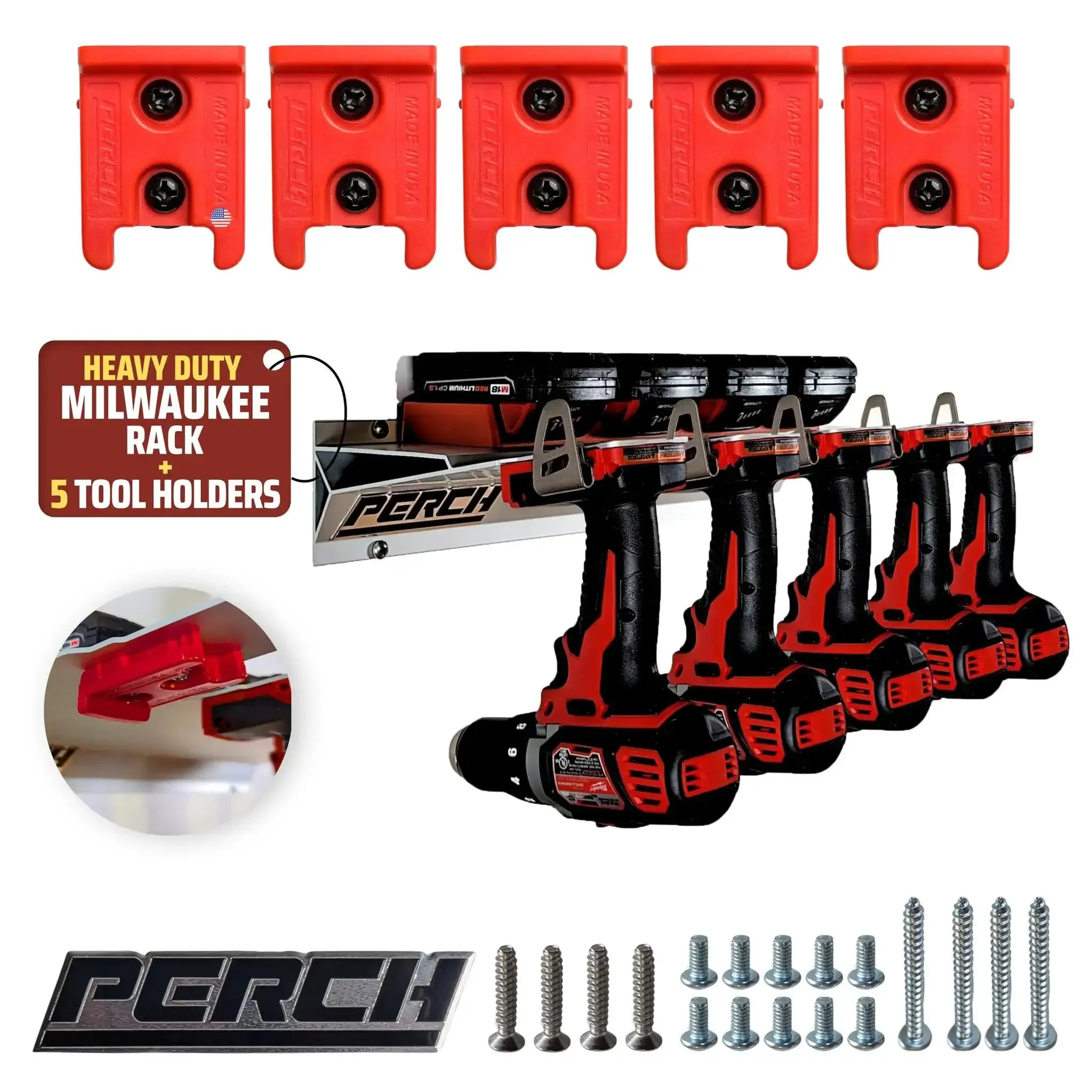 Universal M18 18V Tool Organizer Rack For Five Cordless Tools, Easy Mount Modular Holder For Drills, Impact Drivers, Jigsaws, Reciprocating Saws And More, Durable Cordless Tool Rack For Home Garage Shop