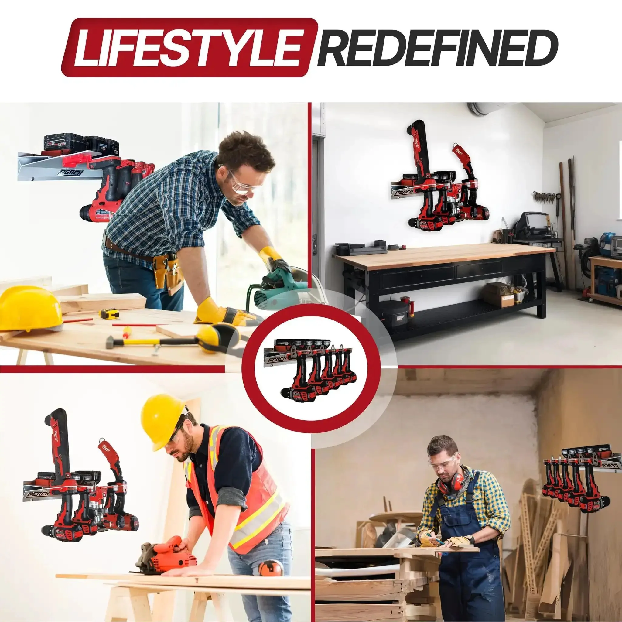 Universal M18 18V Tool Organizer Rack For Five Cordless Tools, Easy Mount Modular Holder For Drills, Impact Drivers, Jigsaws, Reciprocating Saws And More, Durable Cordless Tool Rack For Home Garage Shop - Image 2