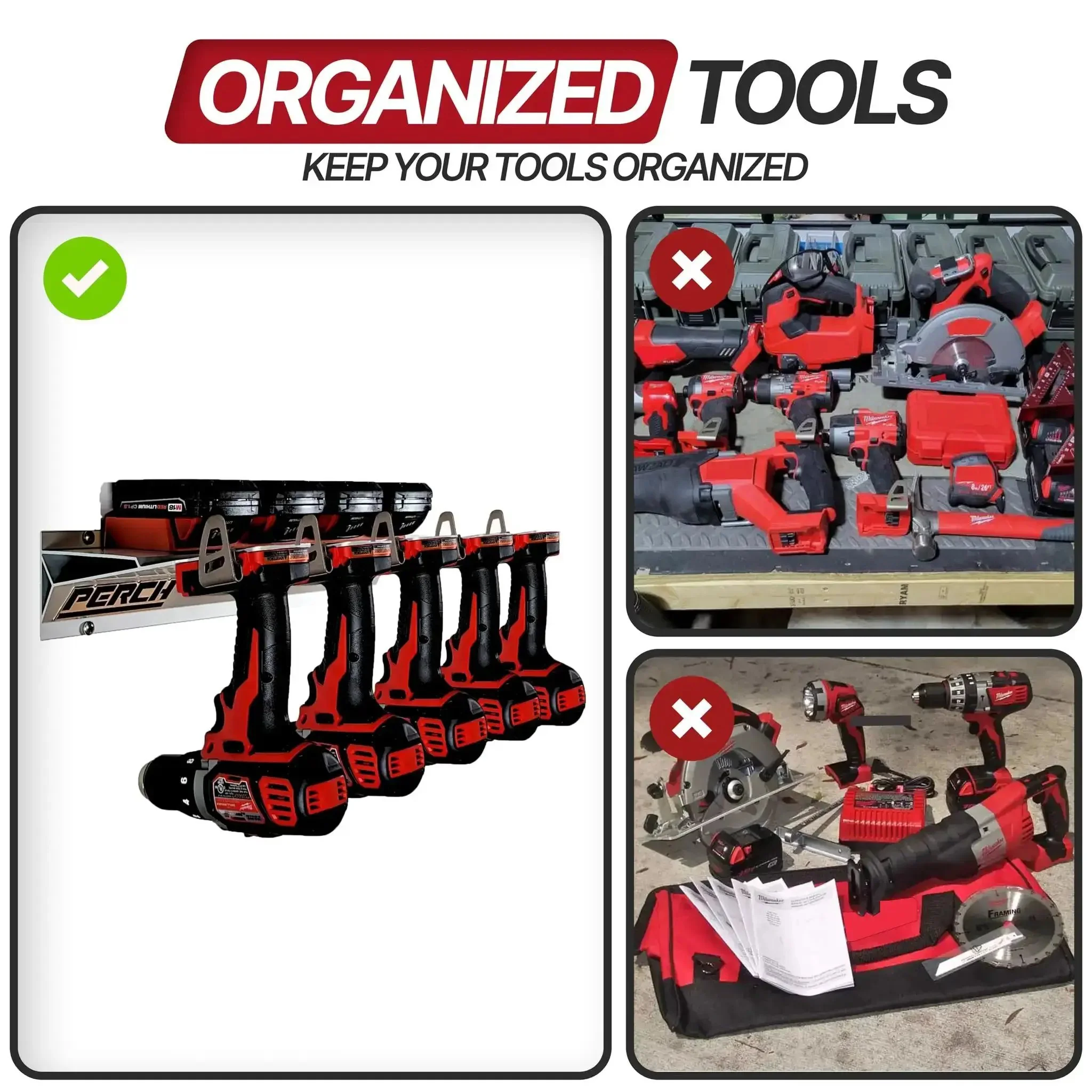 Universal M18 18V Tool Organizer Rack For Five Cordless Tools, Easy Mount Modular Holder For Drills, Impact Drivers, Jigsaws, Reciprocating Saws And More, Durable Cordless Tool Rack For Home Garage Shop - Image 3