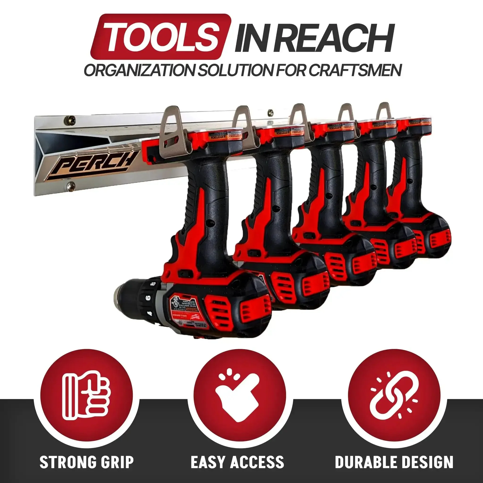 Universal M18 18V Tool Organizer Rack For Five Cordless Tools, Easy Mount Modular Holder For Drills, Impact Drivers, Jigsaws, Reciprocating Saws And More, Durable Cordless Tool Rack For Home Garage Shop - Image 5