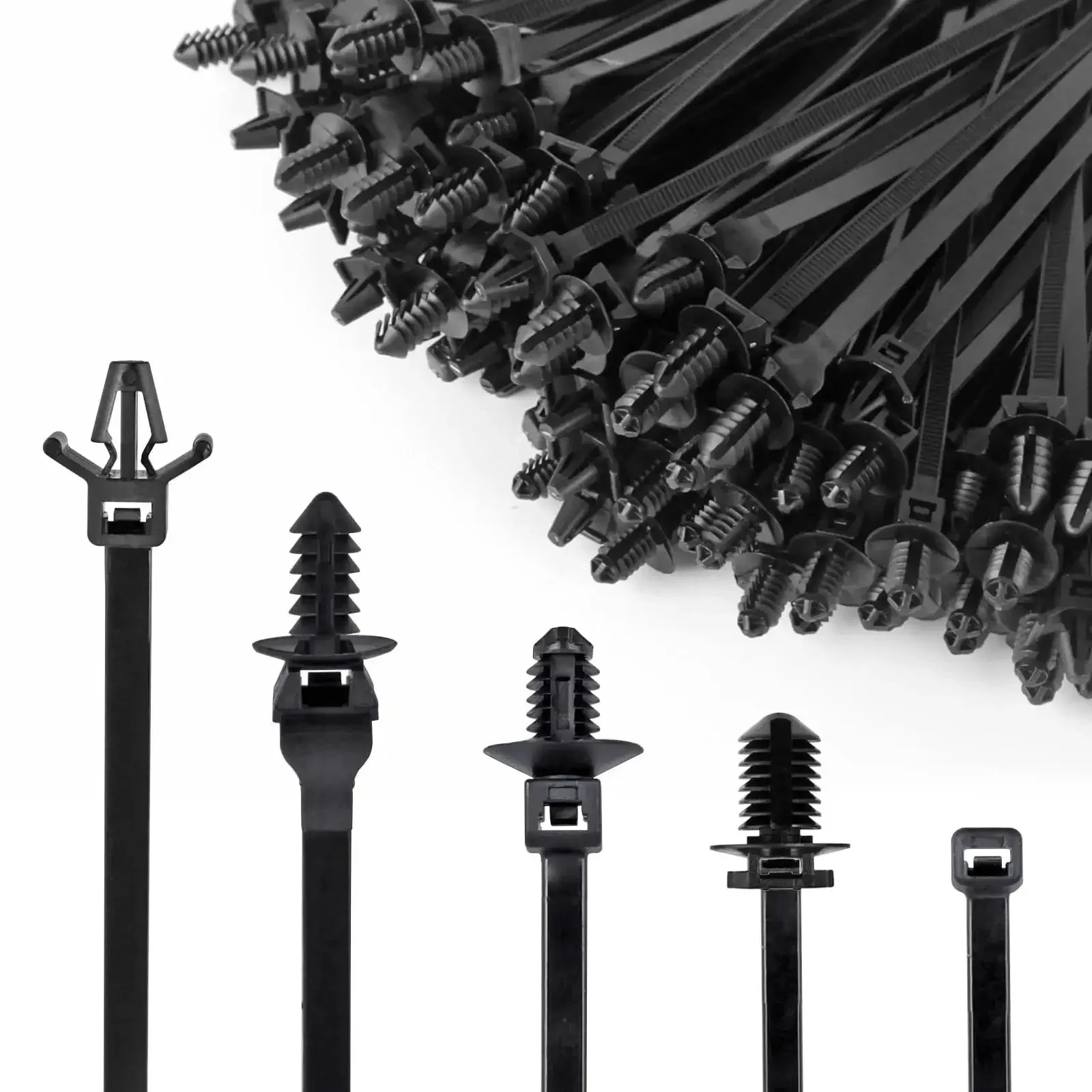 Universal Nylon Cable Tie Buckle Clips Kit 160 Pcs Self Locking Zip Ties With Push Pin Anchors For Cars Boats Trailers Polaris UTV Jeep Wrangler Engine Bay Wiring Harness Mounts And Small Hose Fastening