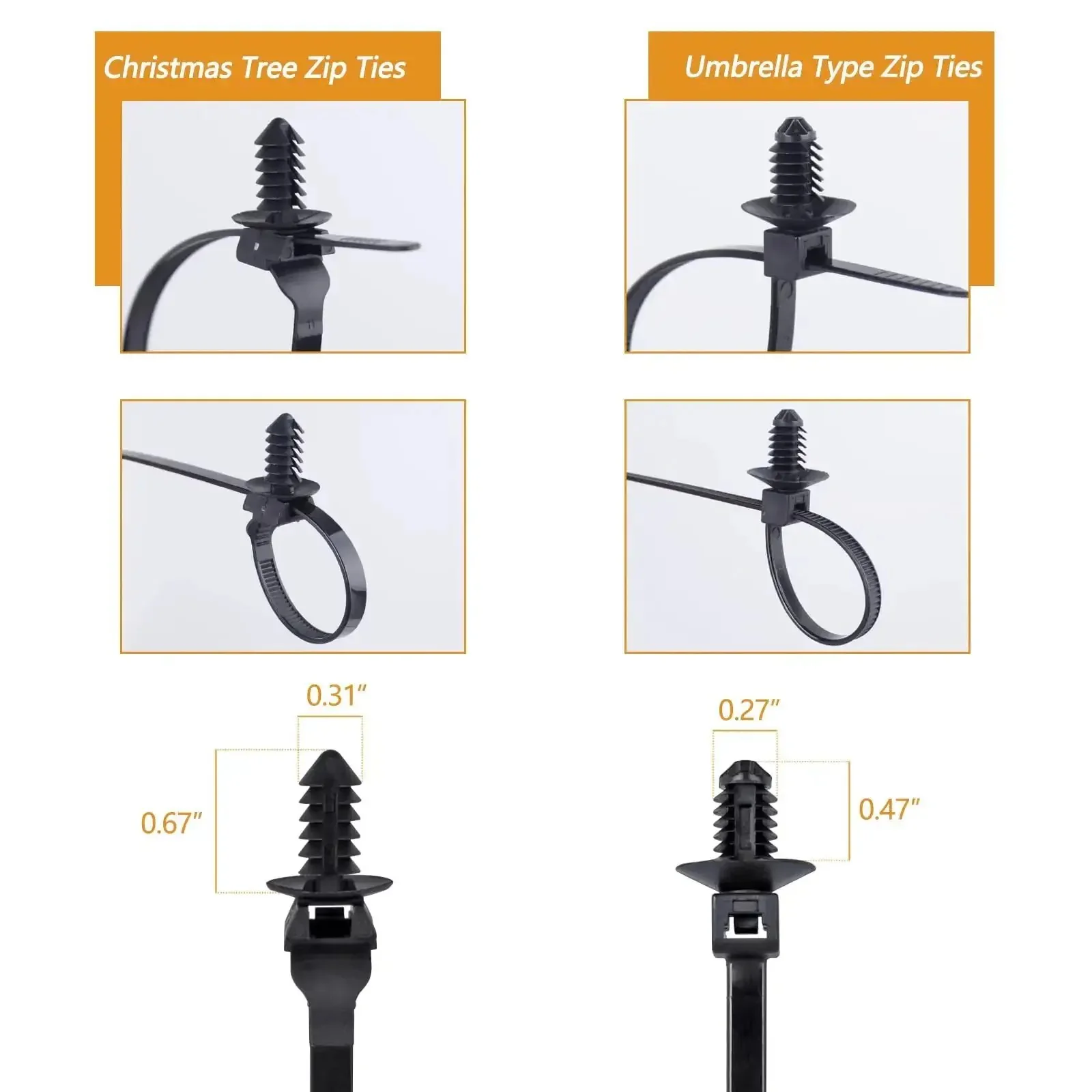 Universal Nylon Cable Tie Buckle Clips Kit 160 Pcs Self Locking Zip Ties With Push Pin Anchors For Cars Boats Trailers Polaris UTV Jeep Wrangler Engine Bay Wiring Harness Mounts And Small Hose Fastening - Image 6