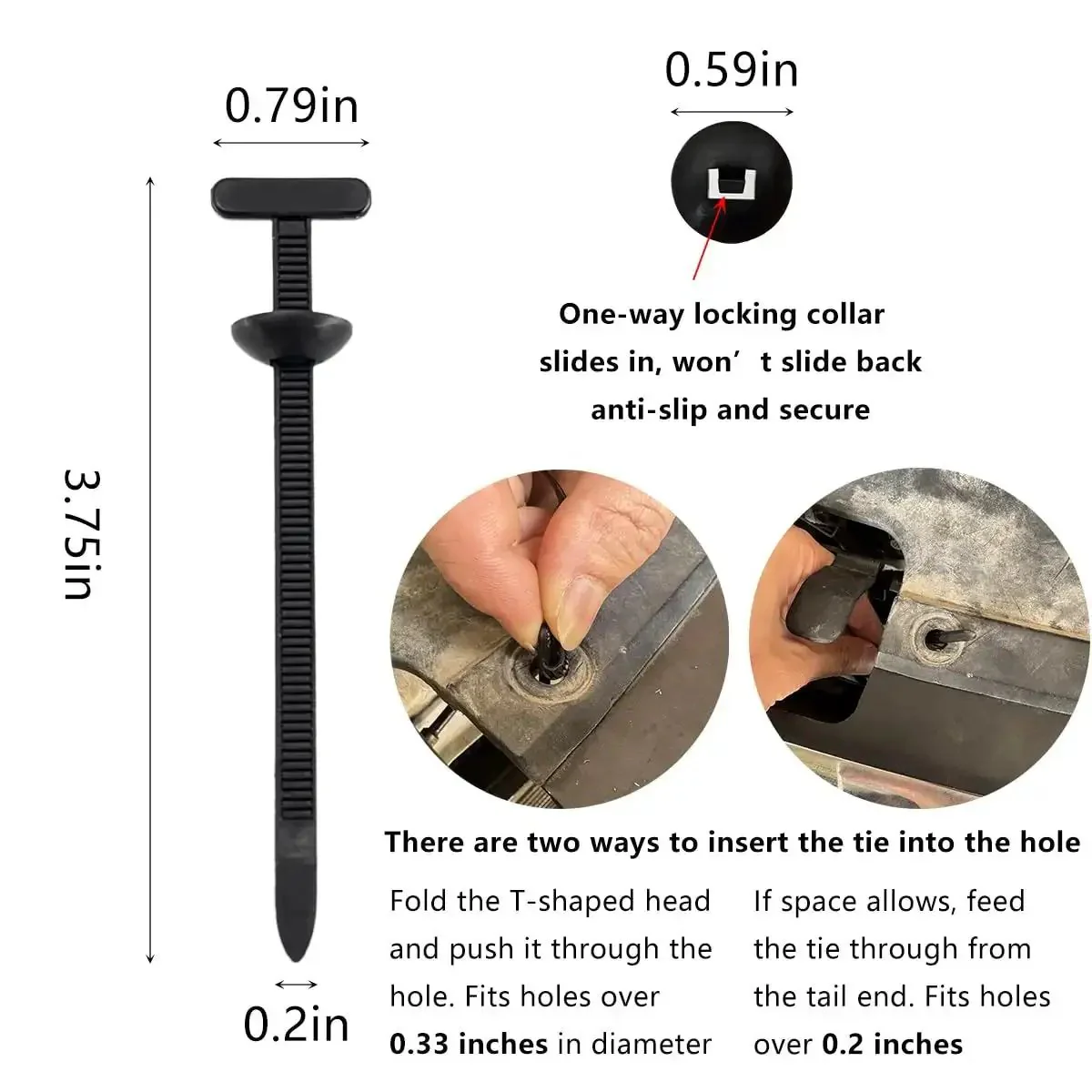 Universal Nylon Cable Tie Buckle Must Have Kit For Cars With One Way Locking Zipper Clips T Style Zip Ties Button Fixation Tools Automotive Plastic Rivet Push Pins For Auto Body Trim Bumper Retainer Fender Liner And Door Panel Clips - Image 2