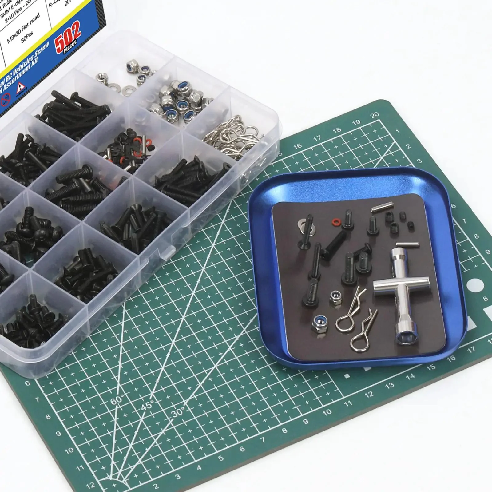 Universal RC Screw Kit 502 Pcs With Hex Button Head And Flat Head Screws Nuts Washers Grub Screws Dowels Clips O Rings E Clips Mini Socket Magnetic Screwdriver For Traxxas Axial Redcat HPI Arrma Losi 1 8 1 10 1 12 Scale - Image 2