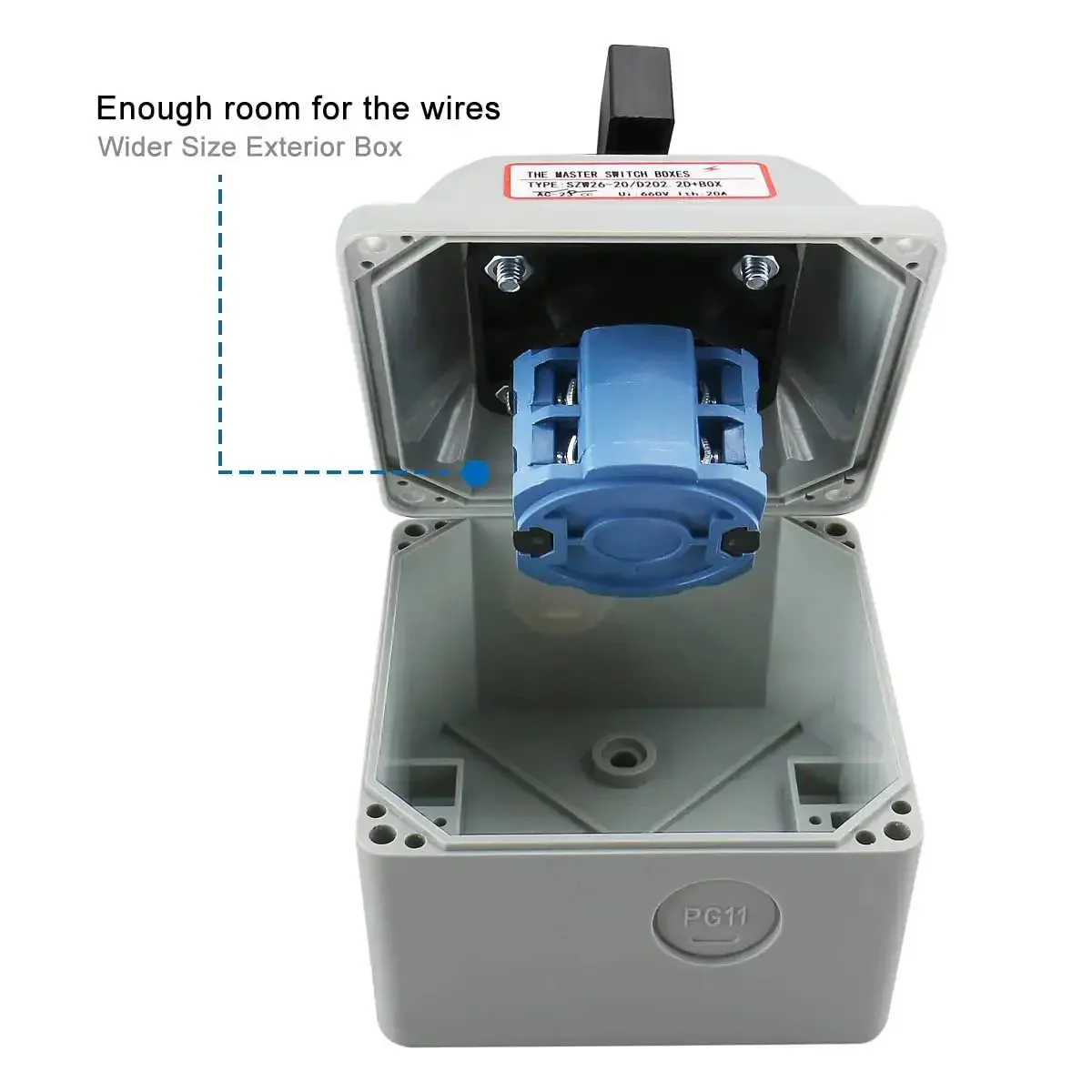 Universal Rotary Changeover Switch SZW26-20/D202.2D-W With Wider Master Exterior Box 660V 20A 3 Position 2 Phase For Motor Control Generator And Power Transfer ON OFF ON Reversing Switch For Industrial And DIY Use - Image 4
