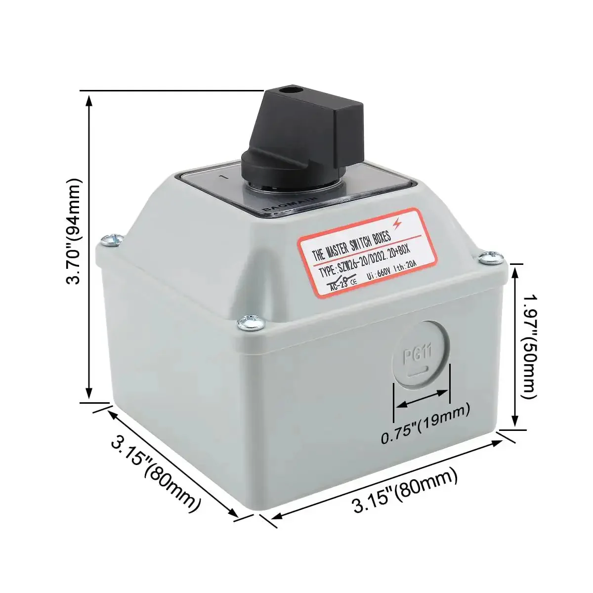 Universal Rotary Changeover Switch SZW26-20/D202.2D-W With Wider Master Exterior Box 660V 20A 3 Position 2 Phase For Motor Control Generator And Power Transfer ON OFF ON Reversing Switch For Industrial And DIY Use - Image 7