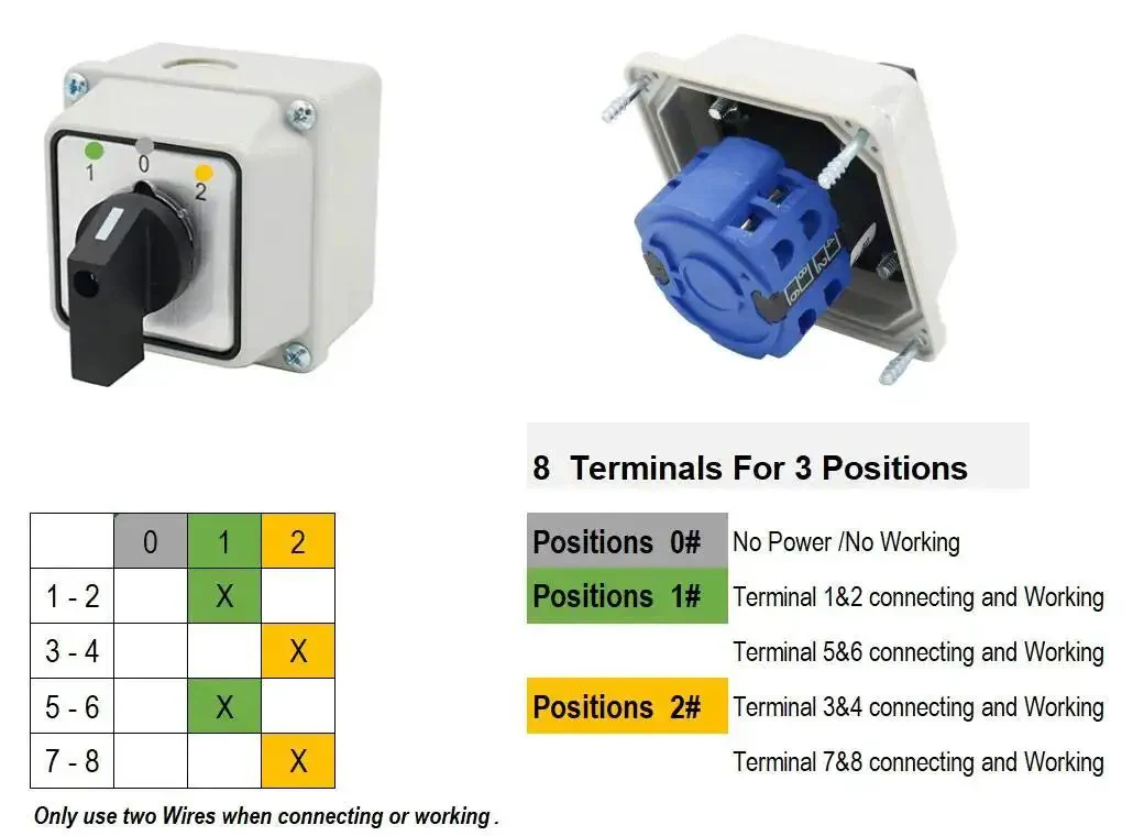 Universal Rotary Changeover Switch SZW26-20/D202.2D-W With Wider Master Exterior Box 660V 20A 3 Position 2 Phase For Motor Control Generator And Power Transfer ON OFF ON Reversing Switch For Industrial And DIY Use - Image 8