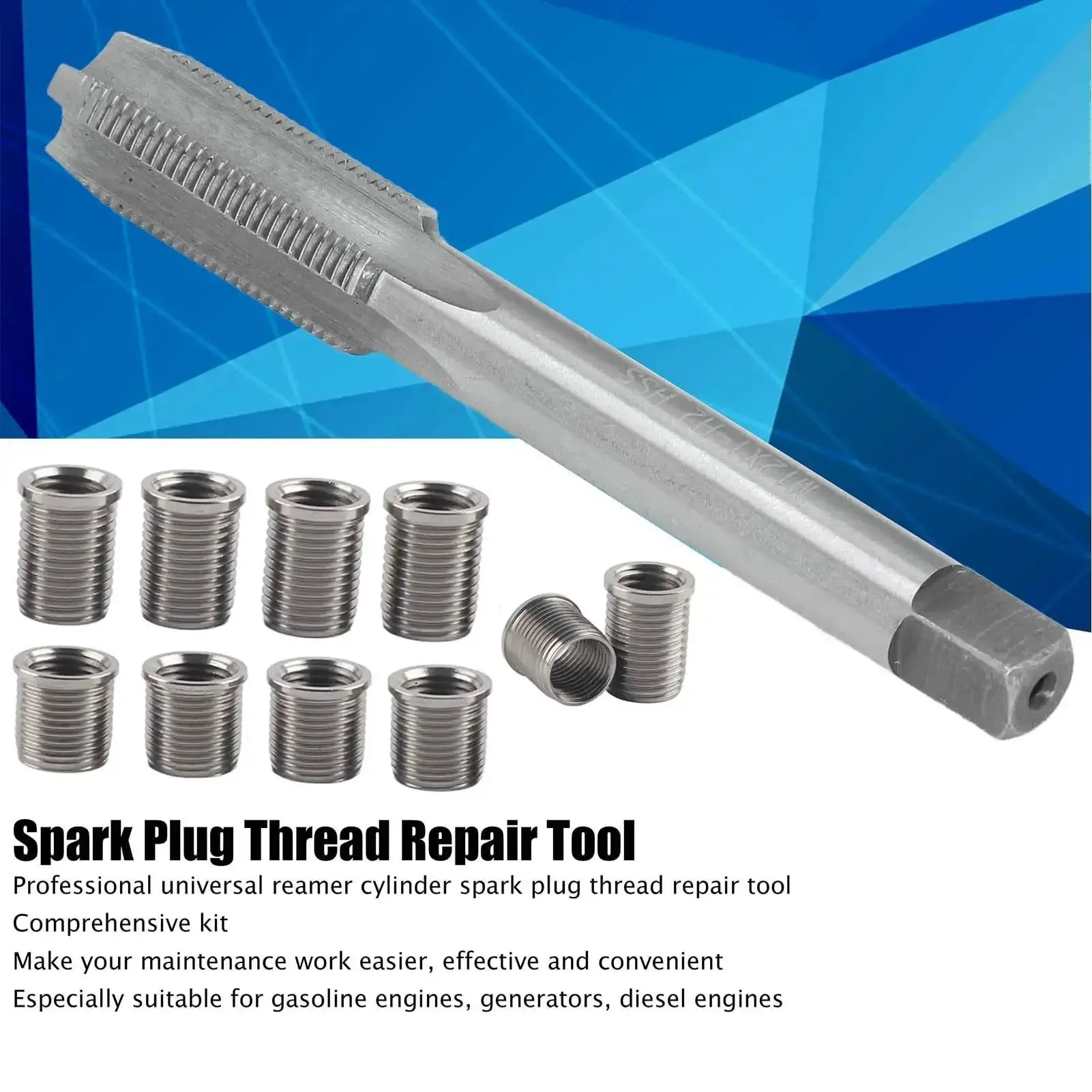 Universal Spark Plug Thread Repair Kit With M10x1.0 Inserts And M12x1.0 Tap In Stainless Steel For Automotive Engines, Built Tough For DIY Auto Maintenance, Professional Grade Tool That Delivers A Snug, Long Lasting Thread Fix - Image 7