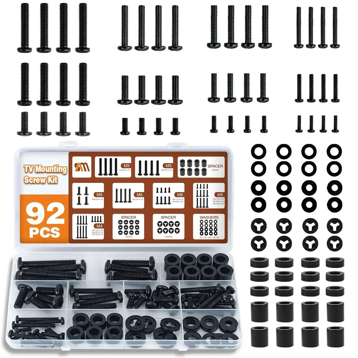 Universal TV Mounting Hardware Screw Kit With Box Including M4 M5 M6 M8 Screws Spacers And Washers For Most TV And Monitor VESA Mounts Up To 80 Inches Replacement Screws For Wall Mount