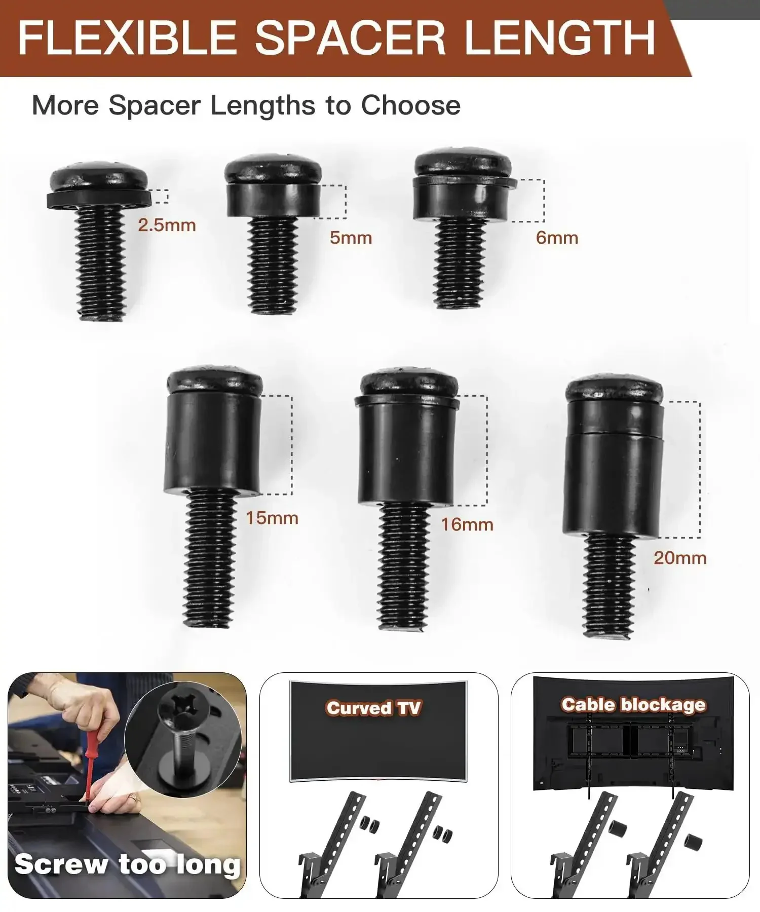 Universal TV Mounting Hardware Screw Kit With Box Including M4 M5 M6 M8 Screws Spacers And Washers For Most TV And Monitor VESA Mounts Up To 80 Inches Replacement Screws For Wall Mount - Image 3