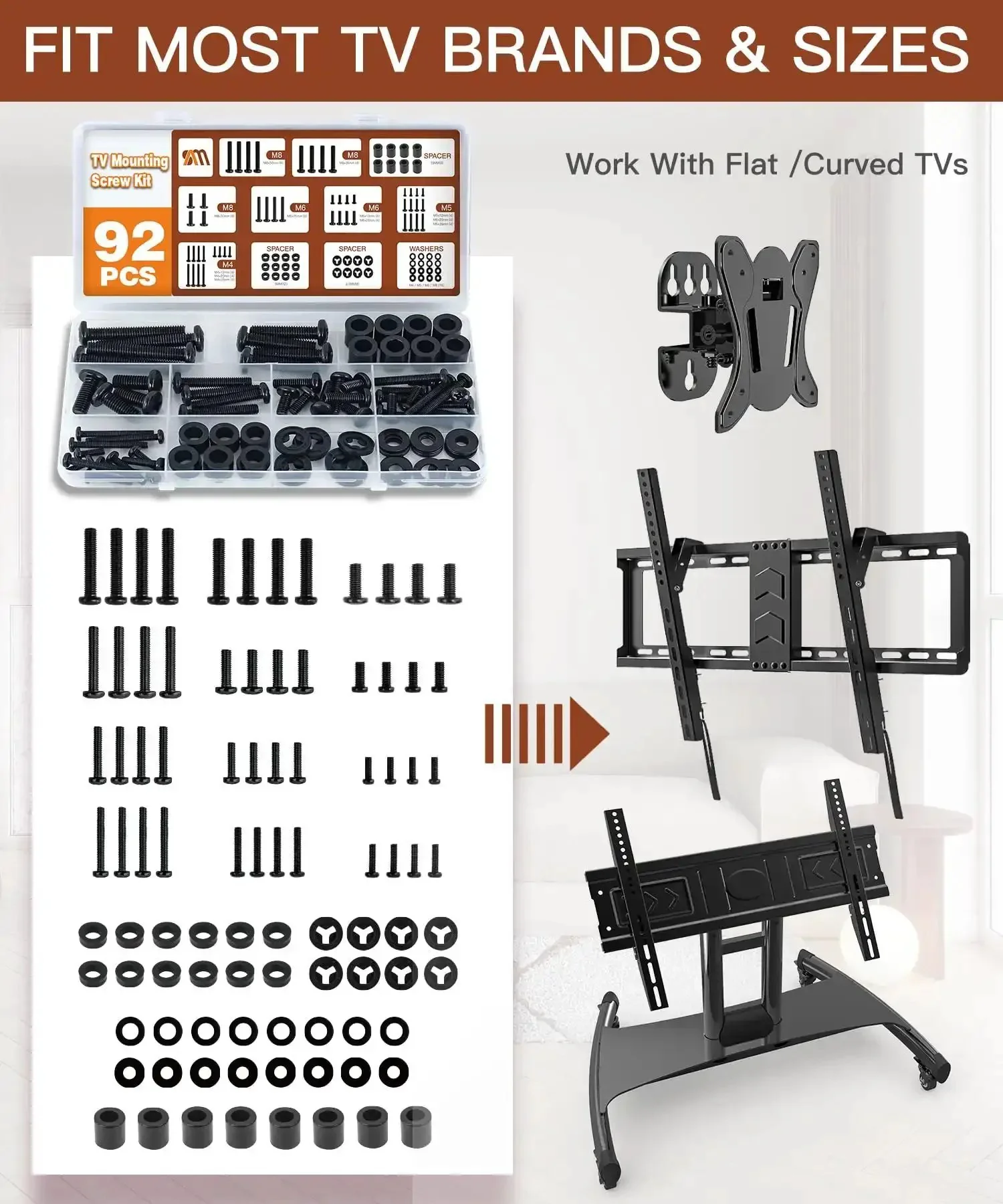 Universal TV Mounting Hardware Screw Kit With Box Including M4 M5 M6 M8 Screws Spacers And Washers For Most TV And Monitor VESA Mounts Up To 80 Inches Replacement Screws For Wall Mount - Image 4