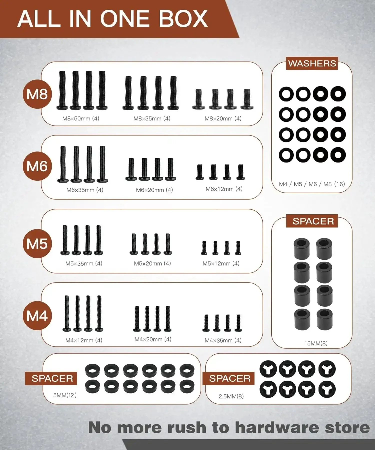 Universal TV Mounting Hardware Screw Kit With Box Including M4 M5 M6 M8 Screws Spacers And Washers For Most TV And Monitor VESA Mounts Up To 80 Inches Replacement Screws For Wall Mount - Image 5