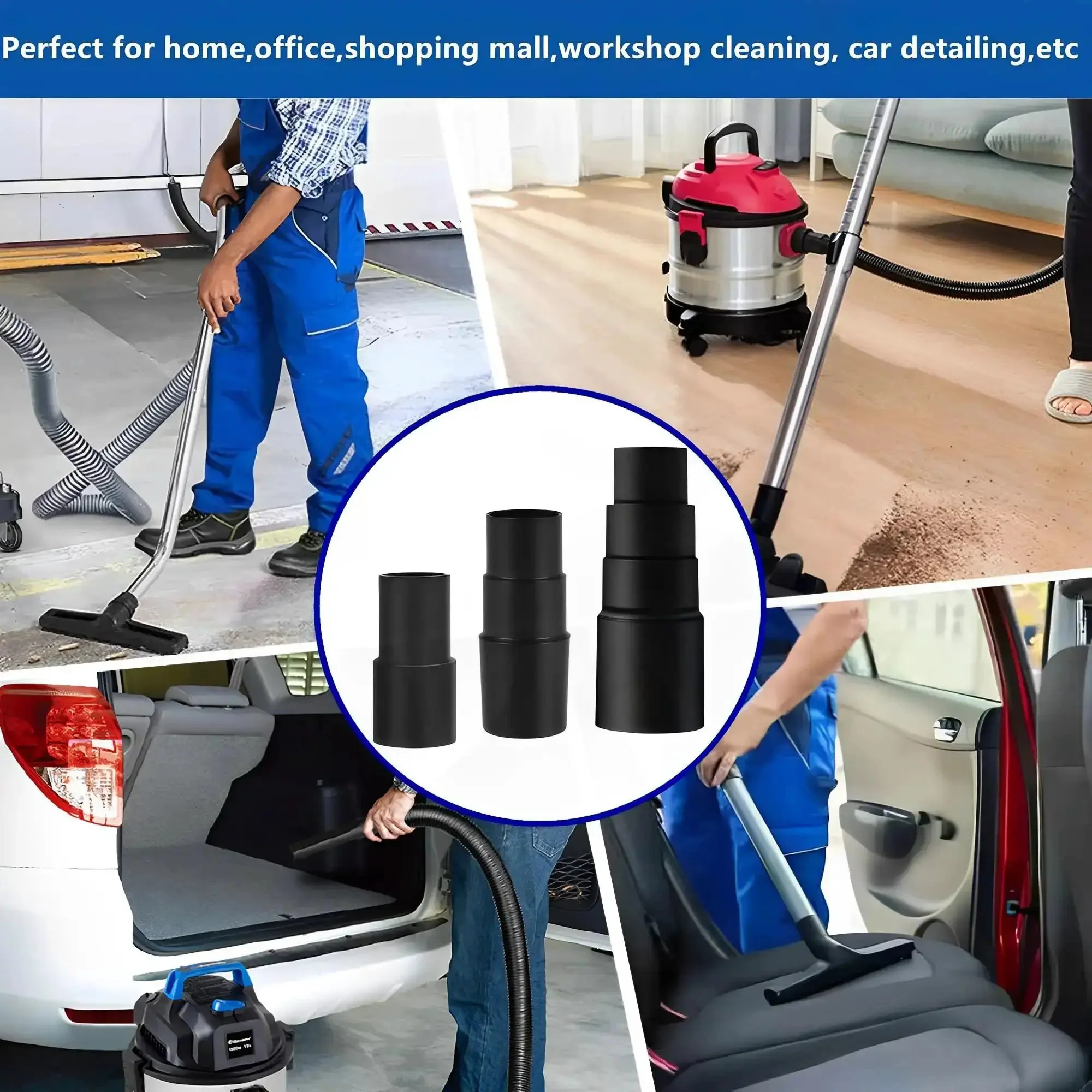 Universal Vacuum Hose Adapter Kit Three Pieces For Wet Dry Shop Vacuums No Fuss Converts Across Hose Sizes From One Inch To One And Five Eighths Inches Including One And Three Eighths One And One Quarter One And One Half And One And One Eighth Inches - Image 2