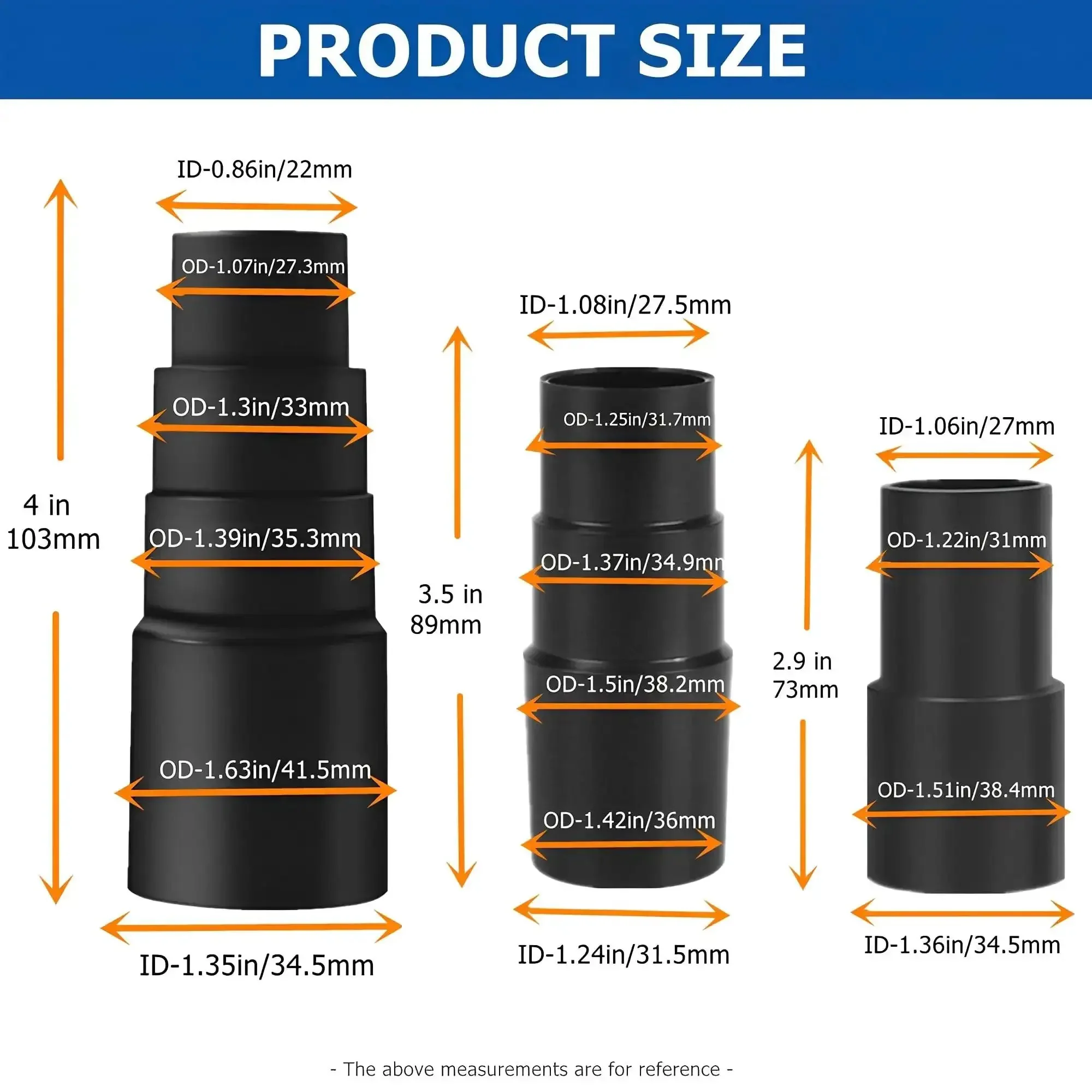 Universal Vacuum Hose Adapter Kit Three Pieces For Wet Dry Shop Vacuums No Fuss Converts Across Hose Sizes From One Inch To One And Five Eighths Inches Including One And Three Eighths One And One Quarter One And One Half And One And One Eighth Inches - Image 6