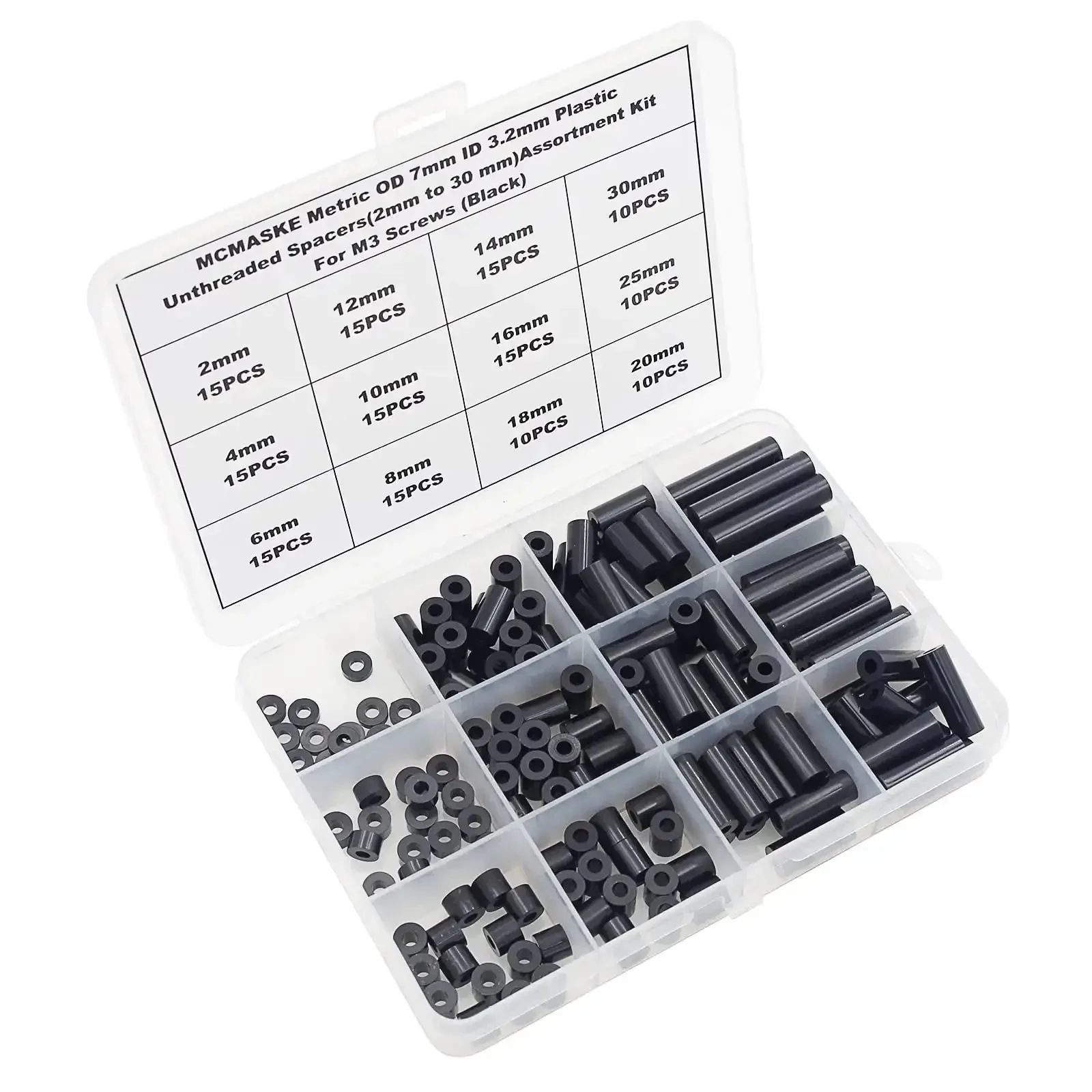 Unthreaded Metric Spacer Kit For M3 Screws 7mm OD 3.2mm ID Black ABS Round Spacers 12 Lengths From 2mm To 30mm Includes 4mm 6mm 8mm 15 Pieces Per Length Clearance Standoffs For DIY Builds - Image 6