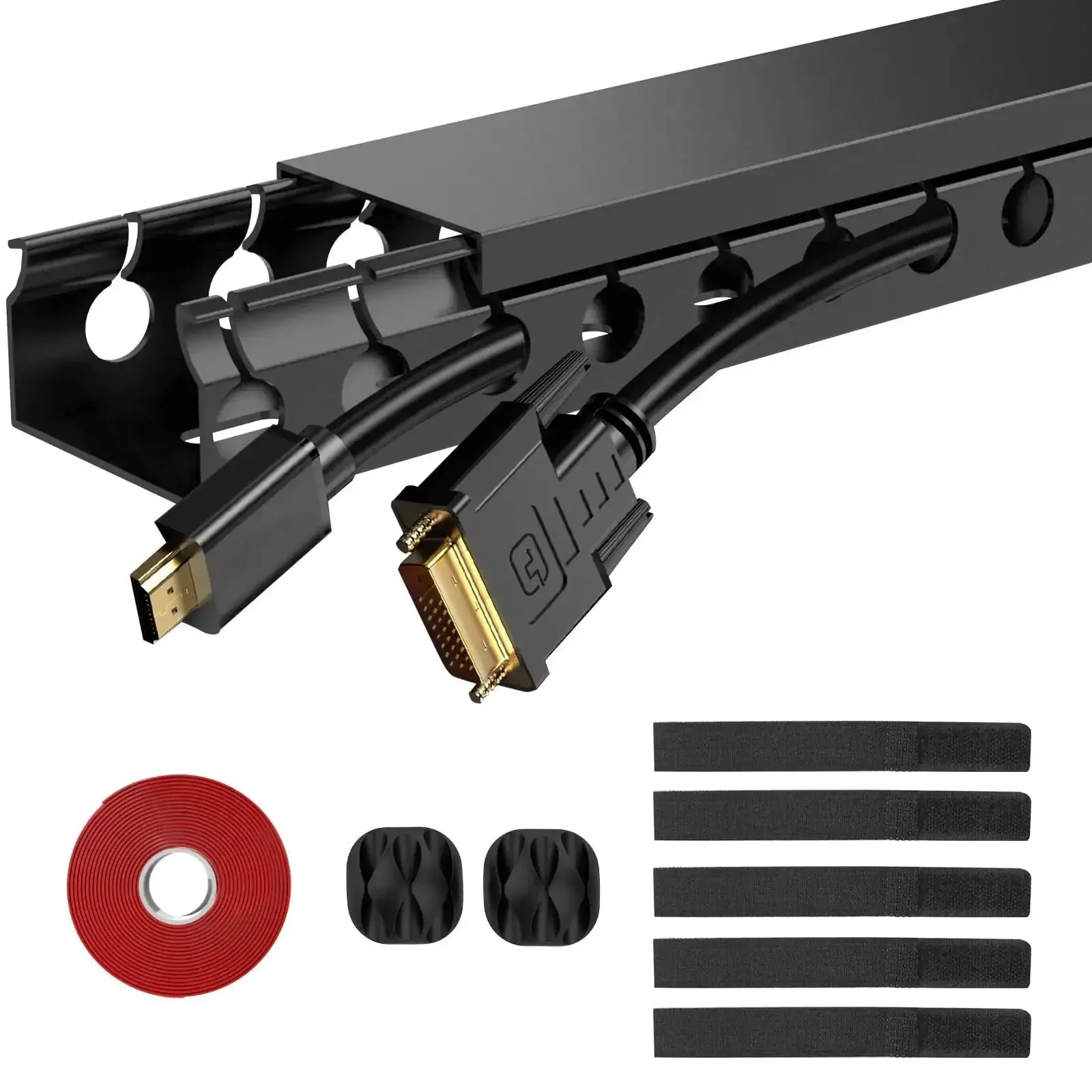 Updated Open Slot Cable Raceway Kit With Five 77 Inch Wire Covers For Under Desk Cable Management To Hide TV Computer Net And Power Cords Thick 0.4 Inch Slot Fits AWG One Zero And Cat5 Cat6 Pack Of 5