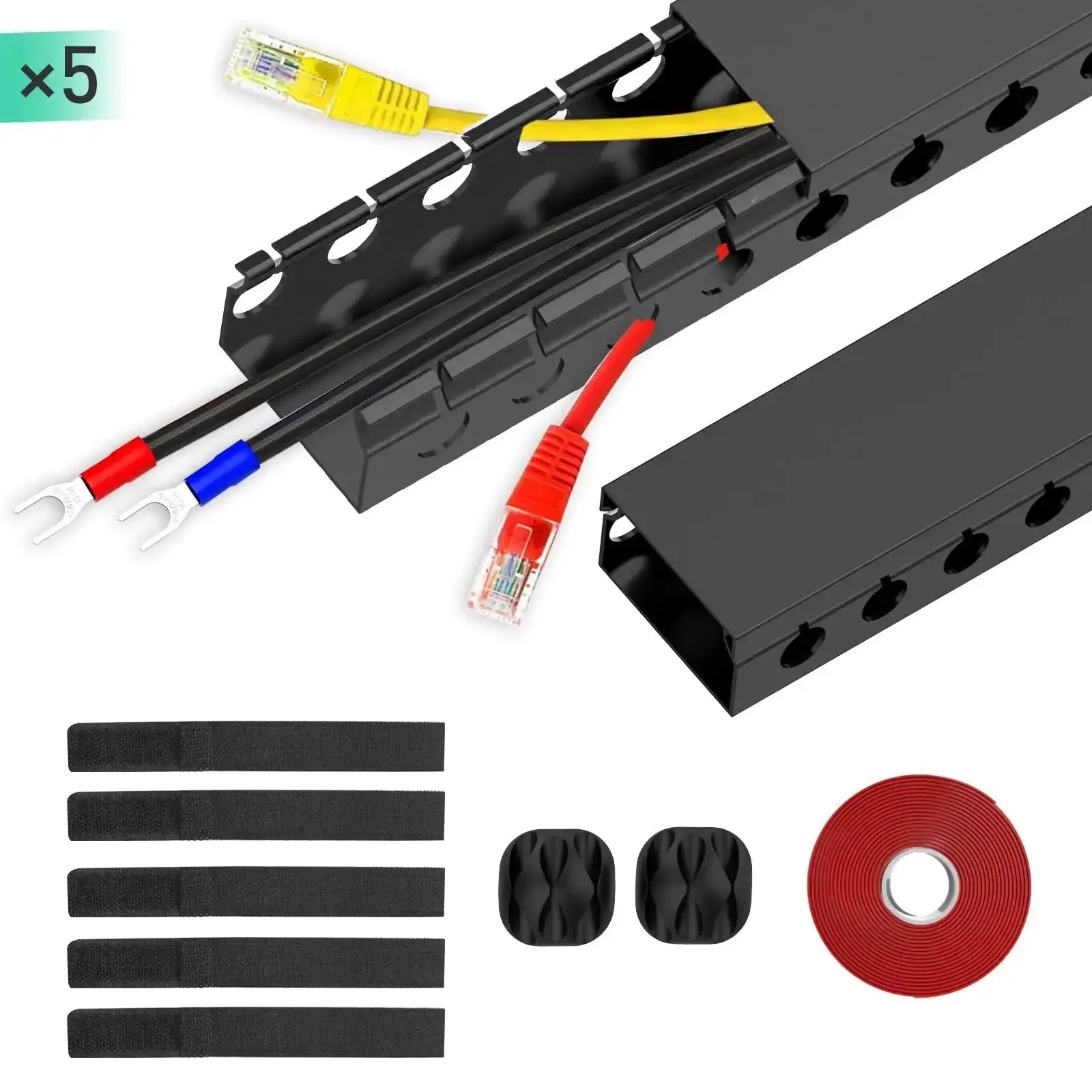 Updated Open Slot Cable Raceway Kit With Five 77 Inch Wire Covers For Under Desk Cable Management To Hide TV Computer Net And Power Cords Thick 0.4 Inch Slot Fits AWG One Zero And Cat5 Cat6 Pack Of 5 - Image 2