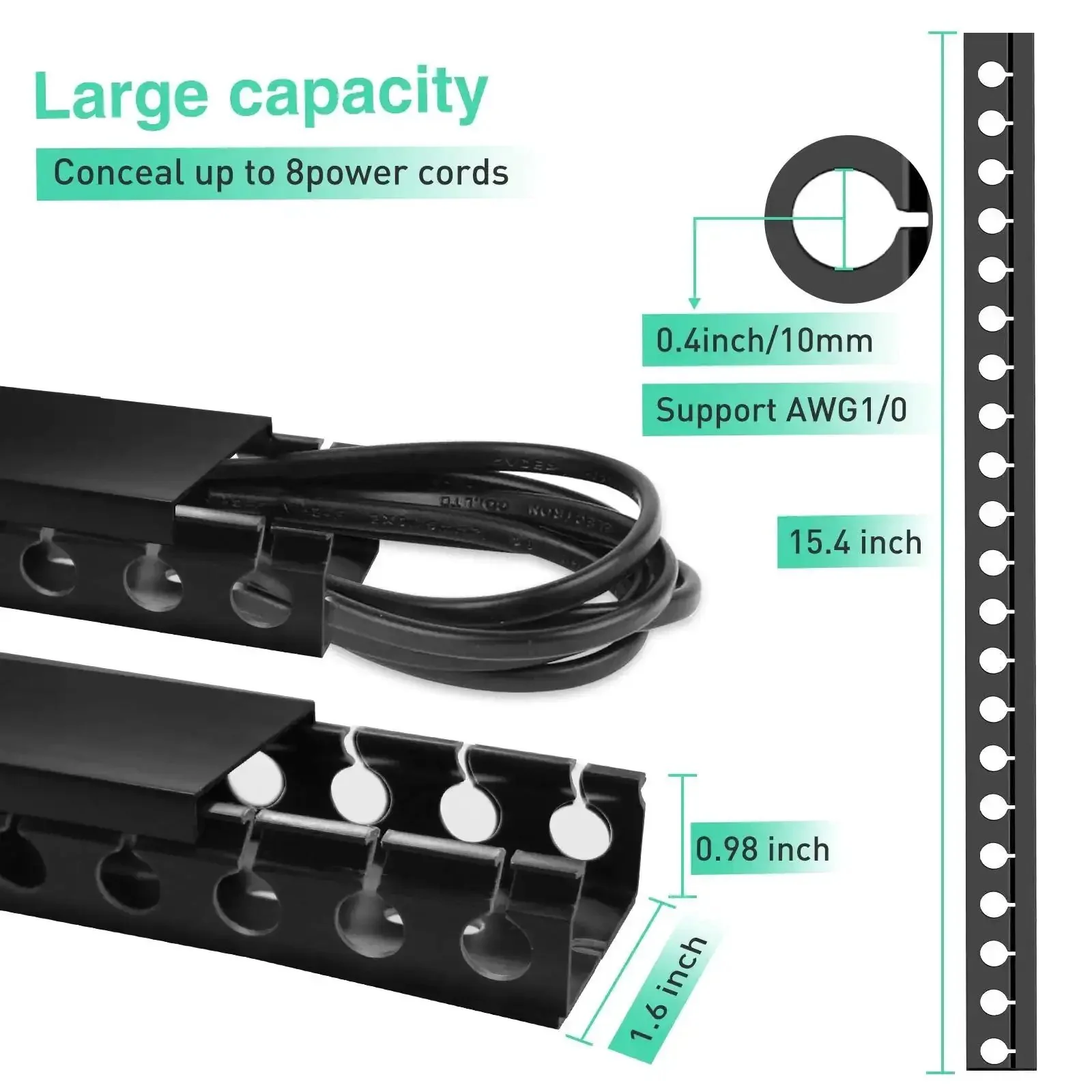 Updated Open Slot Cable Raceway Kit With Five 77 Inch Wire Covers For Under Desk Cable Management To Hide TV Computer Net And Power Cords Thick 0.4 Inch Slot Fits AWG One Zero And Cat5 Cat6 Pack Of 5 - Image 6