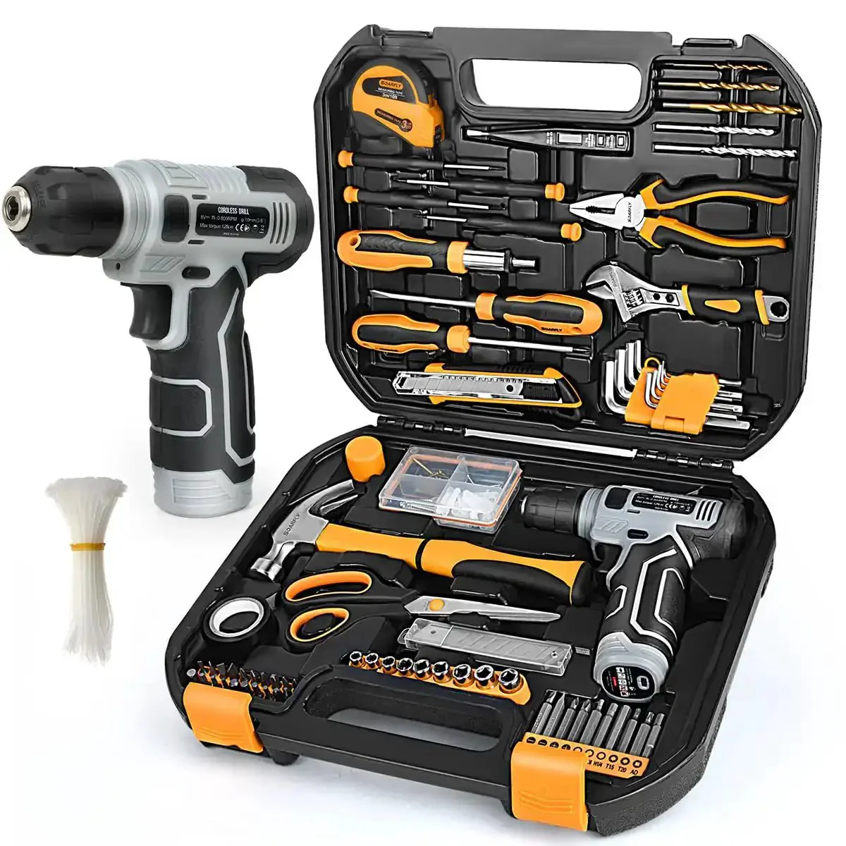 Upgradd 180 Piece Tool Set With 8V Cordless Drill Lightweight Home Repair Kit For DIYers Homeowners And Handymen Includes Hand Tools Screwdrivers Bit Set Wrench Pliers And More For Quick Fixes At Home And On The Job Grab And Go Convenience