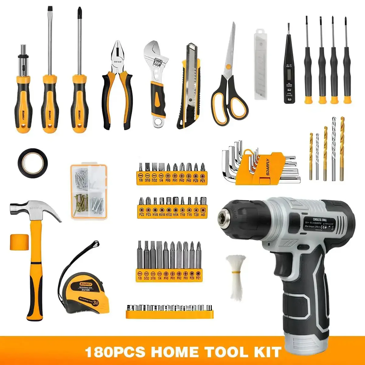 Upgradd 180 Piece Tool Set With 8V Cordless Drill Lightweight Home Repair Kit For DIYers Homeowners And Handymen Includes Hand Tools Screwdrivers Bit Set Wrench Pliers And More For Quick Fixes At Home And On The Job Grab And Go Convenience - Image 2