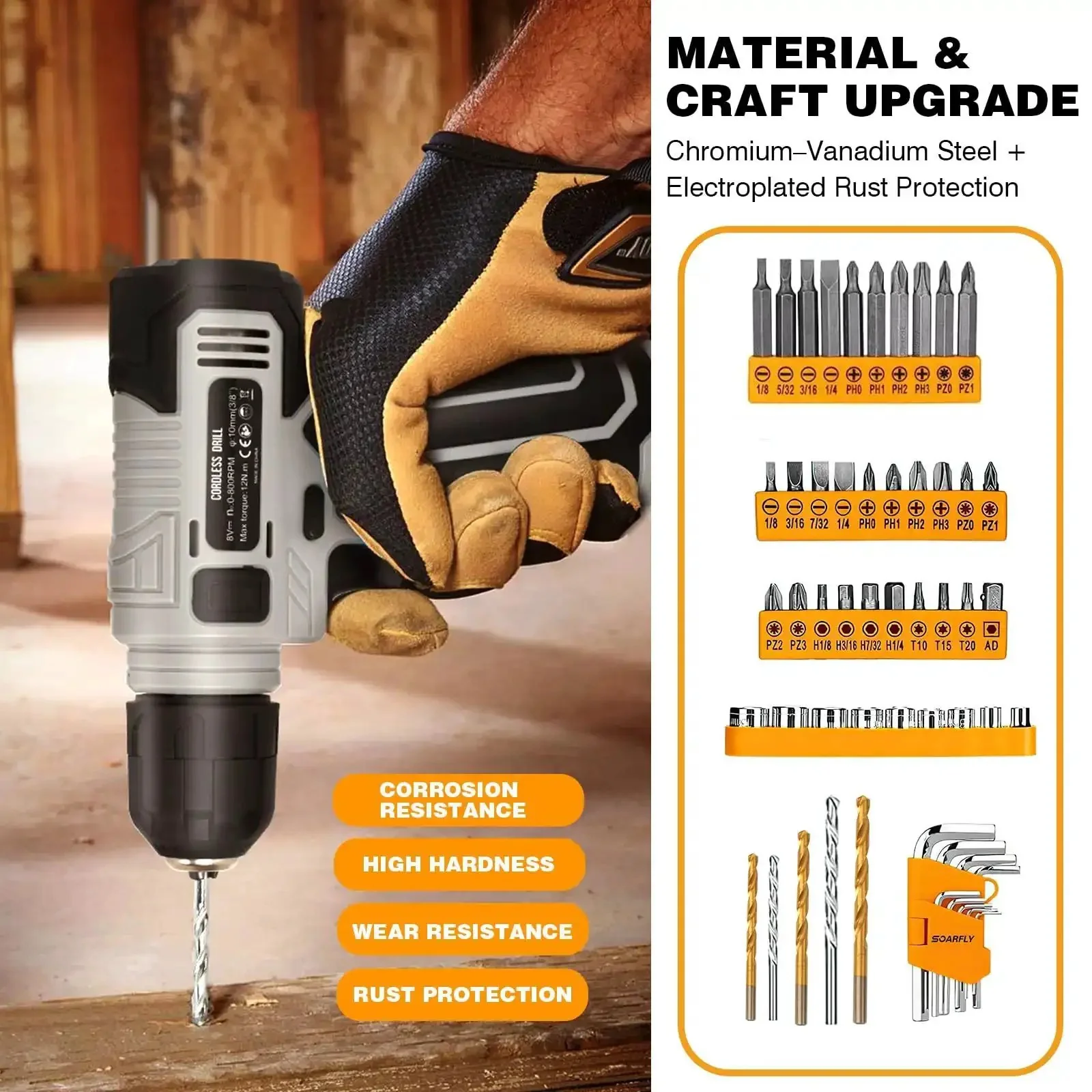 Upgradd 180 Piece Tool Set With 8V Cordless Drill Lightweight Home Repair Kit For DIYers Homeowners And Handymen Includes Hand Tools Screwdrivers Bit Set Wrench Pliers And More For Quick Fixes At Home And On The Job Grab And Go Convenience - Image 6