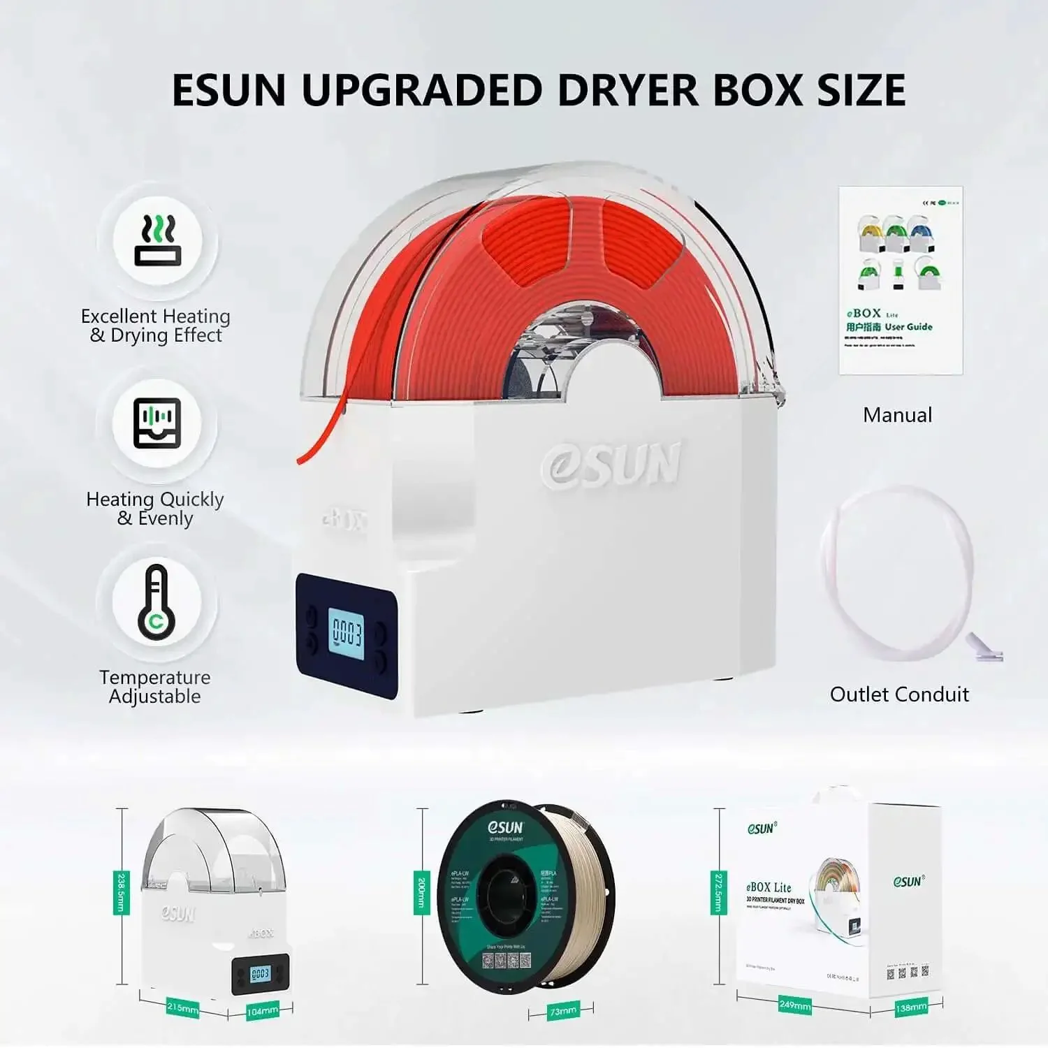 Upgraded Filament Dryer Box For 3D Printing, Dry Box With Spool Holder And Storage, Keeps Filament Dry And Moisture Free, Dehydrating, Efficient Heat, Perfect For Hygroscopic Filaments, US Power Supply - Image 3