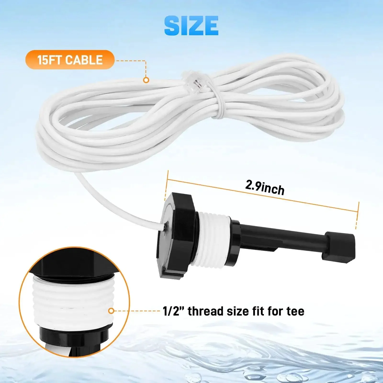 Upgraded GLX-FLO-RP Pool Flow Switch Assembly For Hayward Goldline Aqua Rite Salt Chlorine Generator Systems Flow Sensor With 15 Foot Cable And Metal Probe For Reliable Water Circulation - Image 3