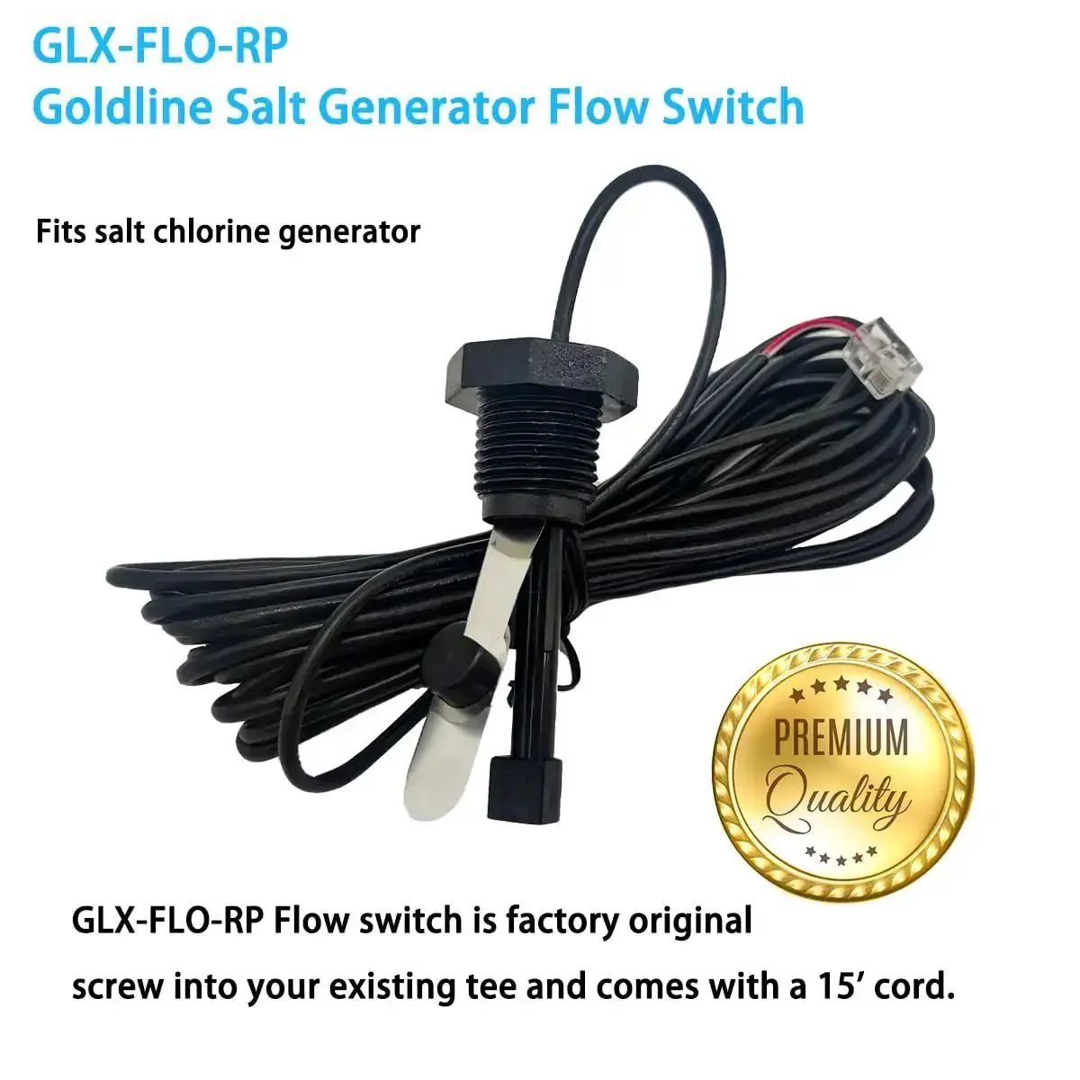 Upgraded GLX FLO RP Pool Flow Switch for Hayward Goldline and Aquarite Salt Systems with Heavy Duty Metal Sensing Construction for Long Life Salt Cell Flow Sensor Replacement with 15 Ft Cable - Image 5