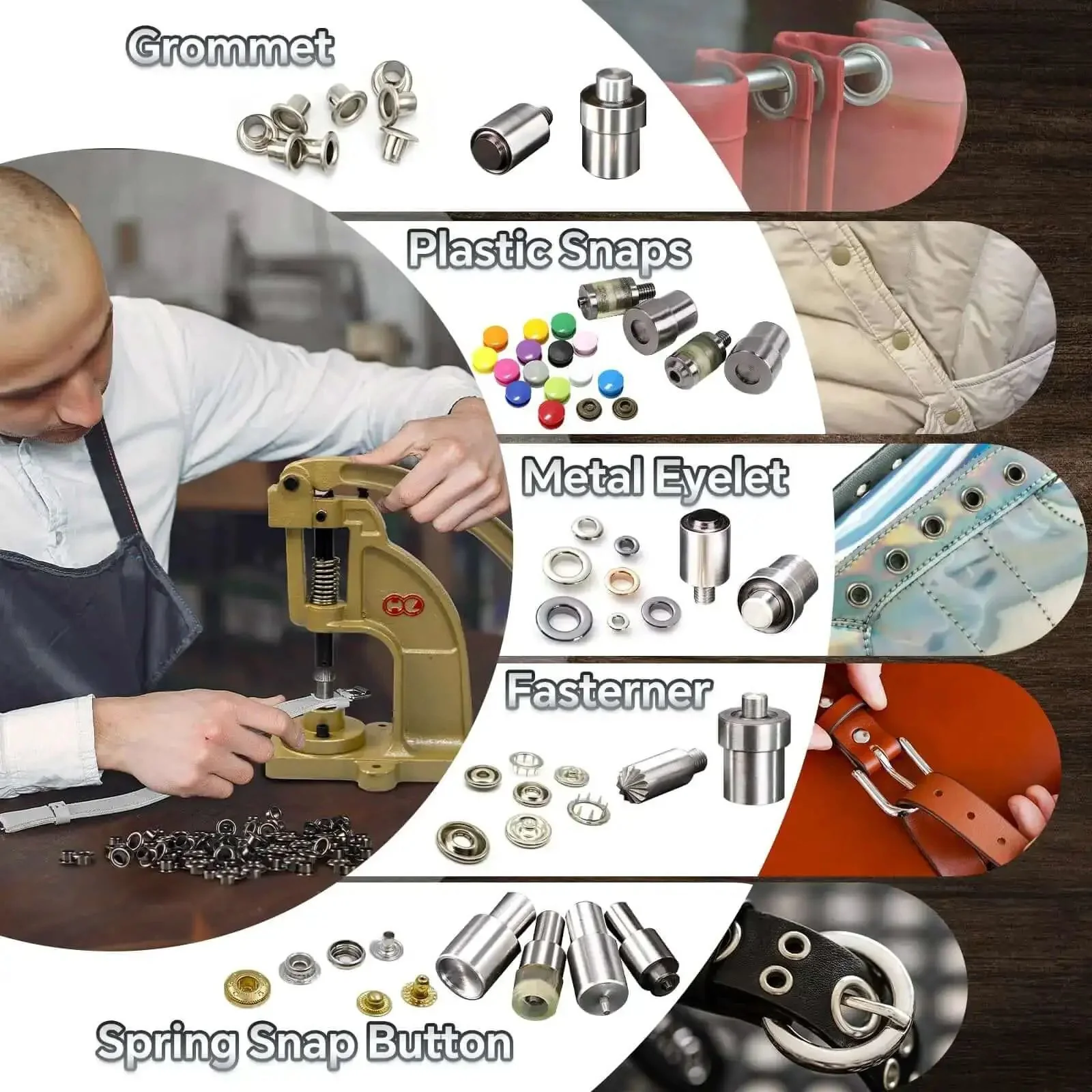 Upgraded Heavy Duty Hand Press Grommet Kit With Eyelet Punch Tool Pro Grade 3 Dies And 1500 Pcs Grommets For Fabric Tarps Curtains Paper Leather Canvas Durable Alloy Construction Easy Alignment And Long Lasting Use - Image 2