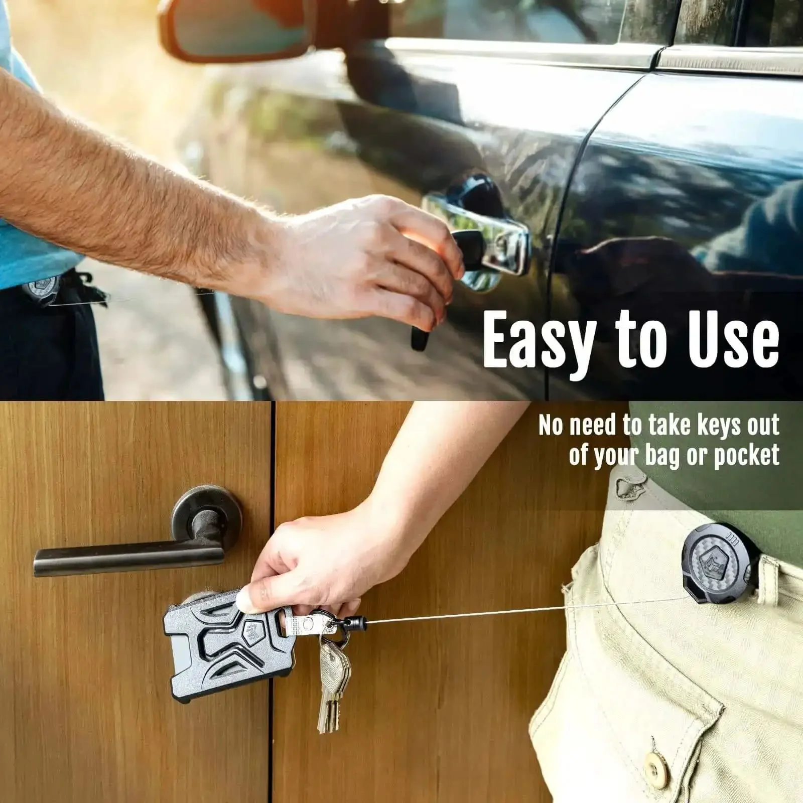 Upgraded Heavy Duty Retractable Keychain With Belt Clip And 31.5 Inch Stainless Steel Cord 10 Oz Retraction For More Keys 3K Carbon Fiber ID Badge Reel Holder With Strap And Key Ring 2 Pack - Image 2