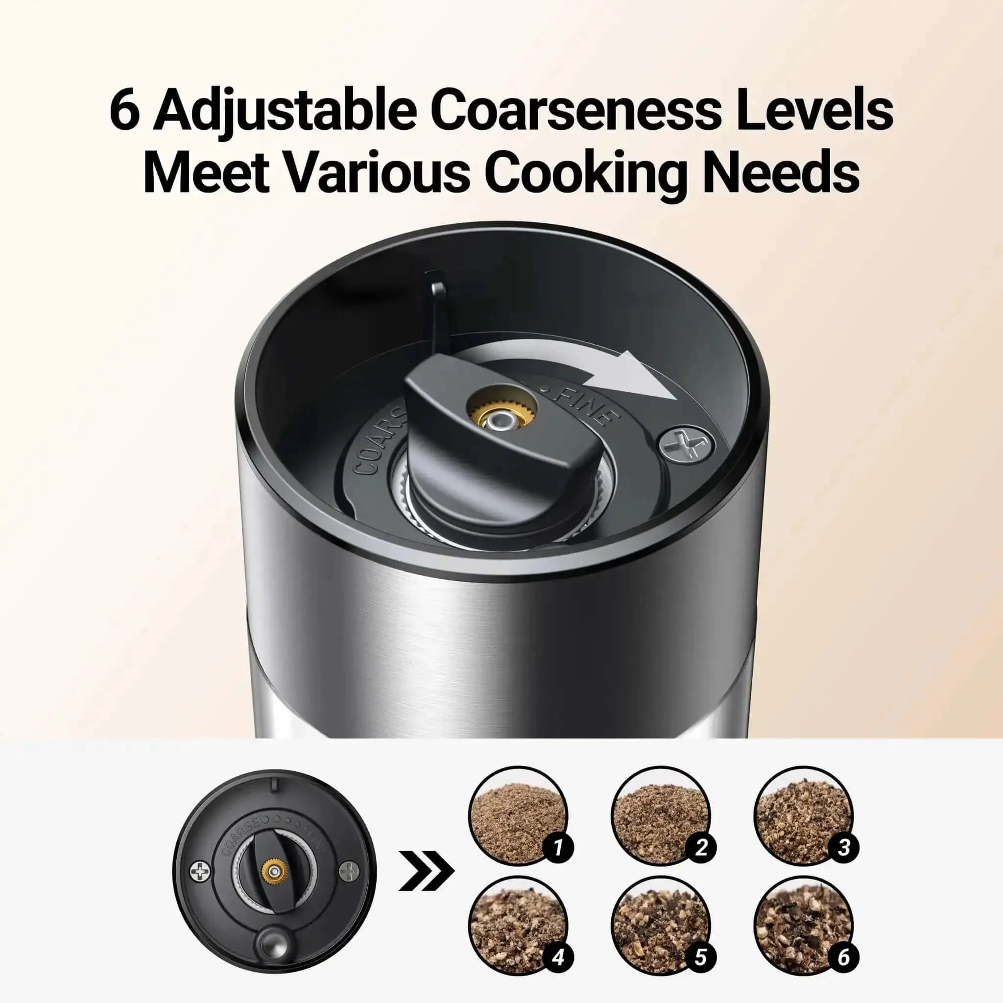 Upgraded Large Capacity Electric Salt And Pepper Grinder Set Game Changer 110ml Rechargeable With LED Light Stainless Steel Auto Pepper Mill Six Adjustable Coarseness Levels For Home Kitchen Dining - Image 4