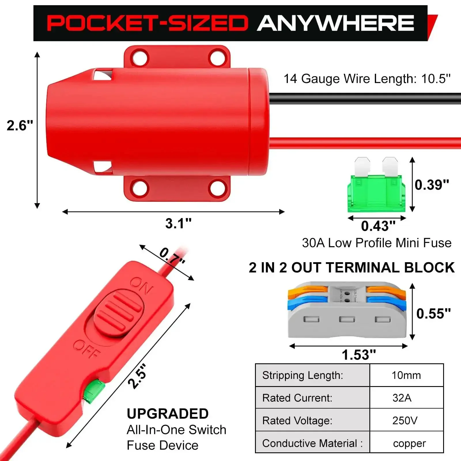 Upgraded Milwaukee 12V Battery Adapter For Ride On Wheel Toys With All In One Switch And Fuse Design 14 Gauge Wire Terminals For No Fuss Install And Tight Fit Compatible With 48 11 2450 48 11 2412 48 11 2440 48 11 2420 48 11 2430 - Image 2