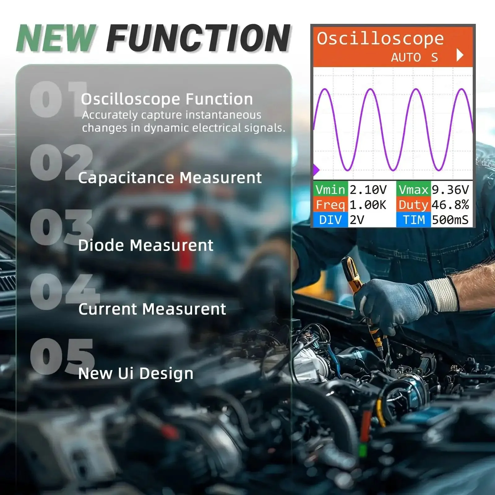Upgraded QDB-5A Ignition Coil Tester With Oscilloscope, Current, Resistance And Voltage Checks, PWM Drive And Output Adjustment, Step Motor Control, Auto Fault Detection For Ignition Coils, Fuel Injectors, PWM Solenoid Valves And Urea Pump Motors - Image 6