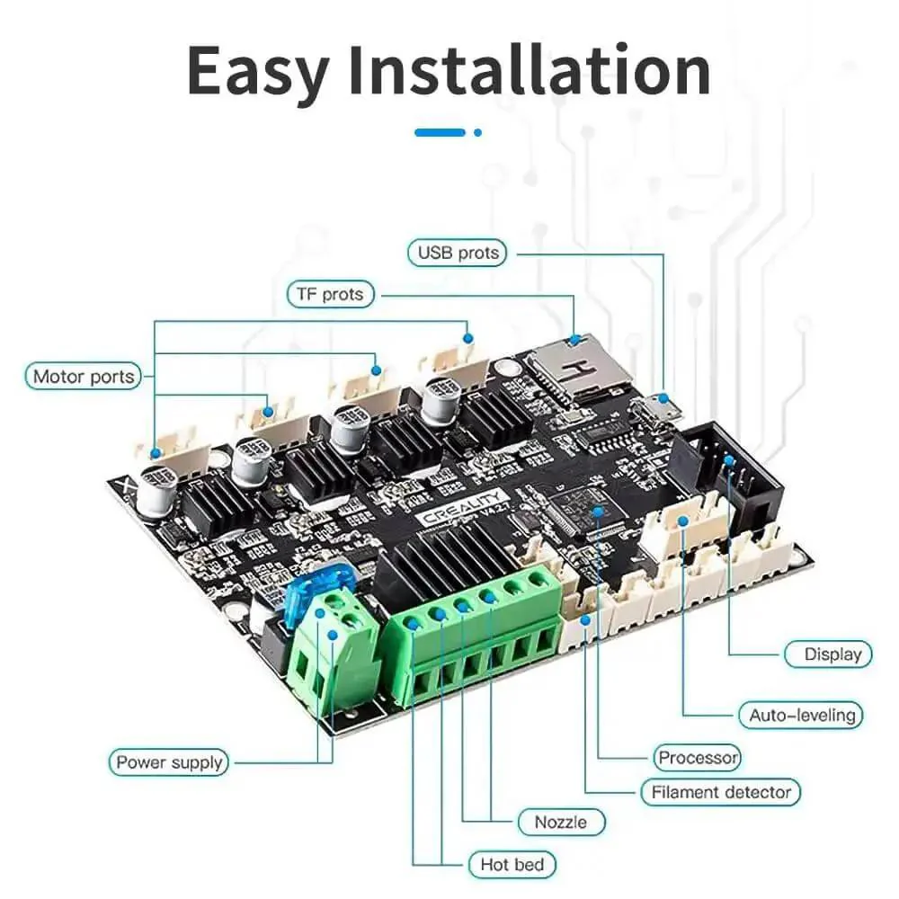 Upgraded Silent Mainboard With TMC2225 Drivers For Ender 3 Series 3D Printers Marlin 2.0 Ready Dead Quiet Performance Under 50dB Compatible With Ender 3 Pro Ender 3 V2 Ender 3 Max Ender 3 Neo 3 V2 Neo And More - Image 3