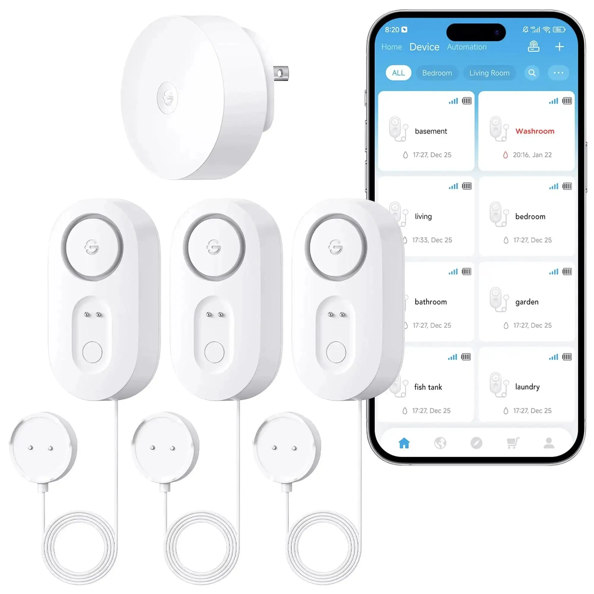 Upgraded Smart Water Leak Detector With 4.92 Ft Cable, WiFi Sensor That Sends SMS, Email And App Alerts, No-Brainer Setup, 5-Year Battery, Detect Leaks Fast In Home Basements And Kitchen, 3 Pack