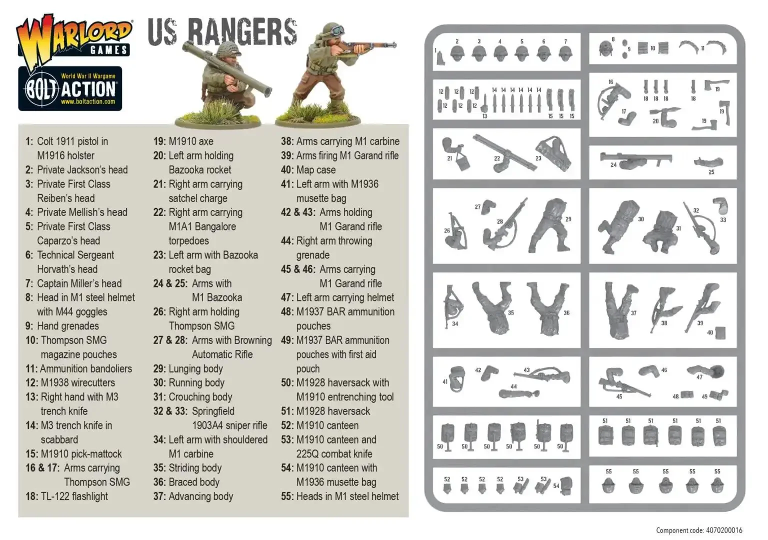 US Rangers 28mm Plastic Miniatures For World War II Tabletop Wargaming 30 Highly Detailed Infantry Figures With Dope Weapon Configs And Command Options Includes M1 Garand M1 Carbine Thompson SMG Bazooka BAR Grenades - Image 3
