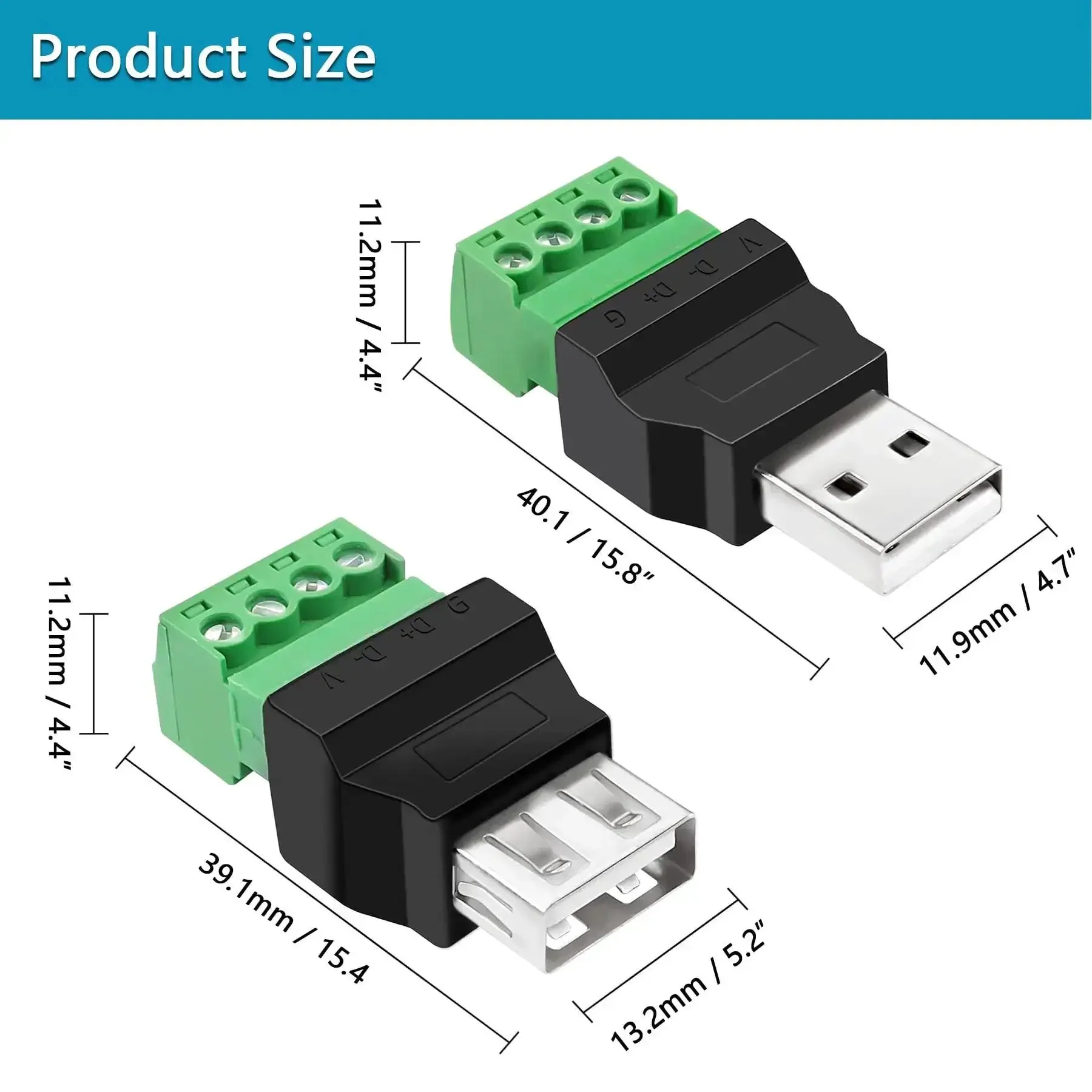 USB 2.0 Type A To 4 Pin Terminal Block Connector Adapter Pack, Plug And Play Portable Converter For Testing Electronics, Dual Male And Female, 300V 8A, Nickel Plated Contacts, Great For Keyboard, Mouse, Camera, Printer, U Disk - Image 6