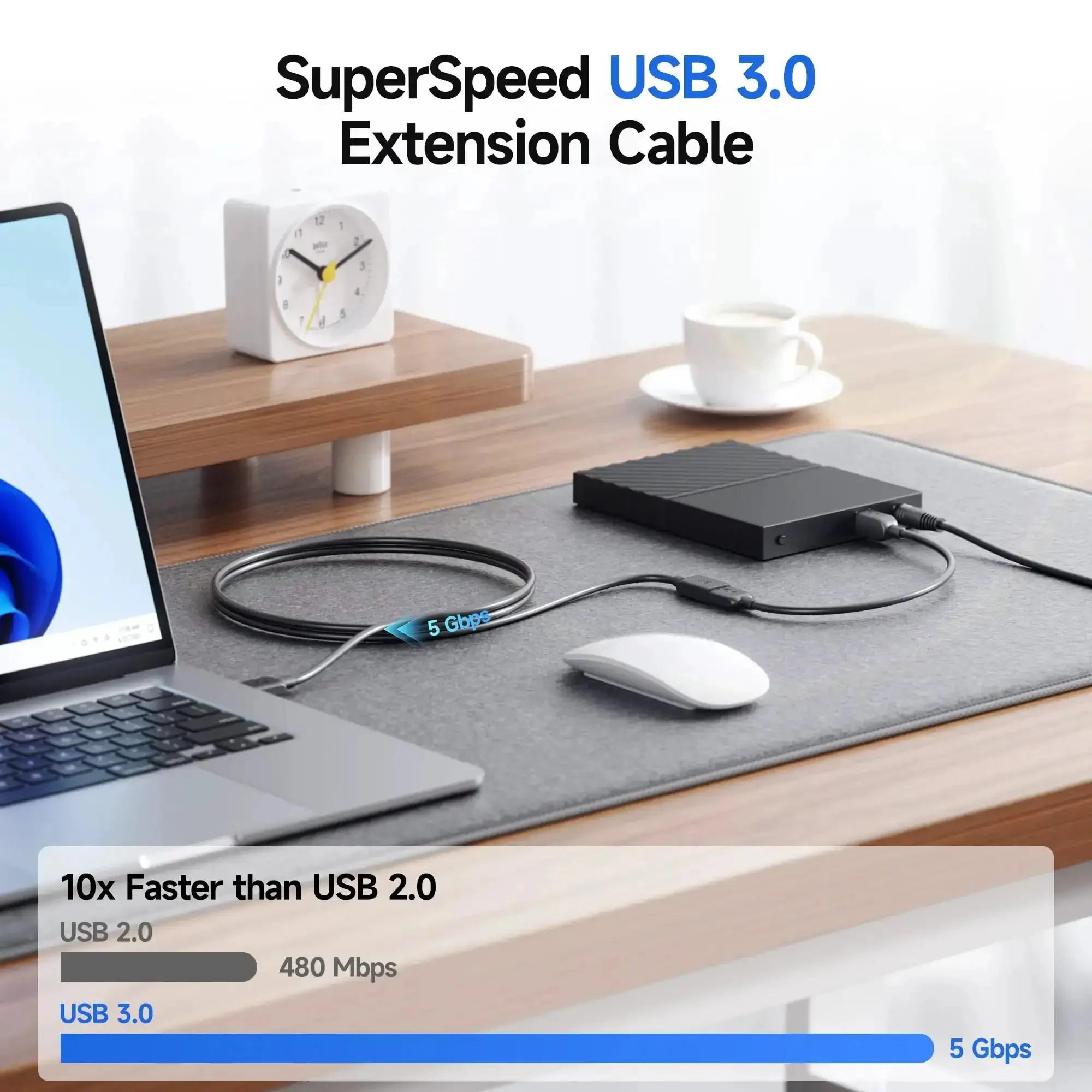 USB 3.0 Extension Cable 3-Foot Male To Female, 5Gbps SuperSpeed Extender, Plug And Play, Compatible With Webcam VR Headset Printer Hard Drive And More, Black - Image 7