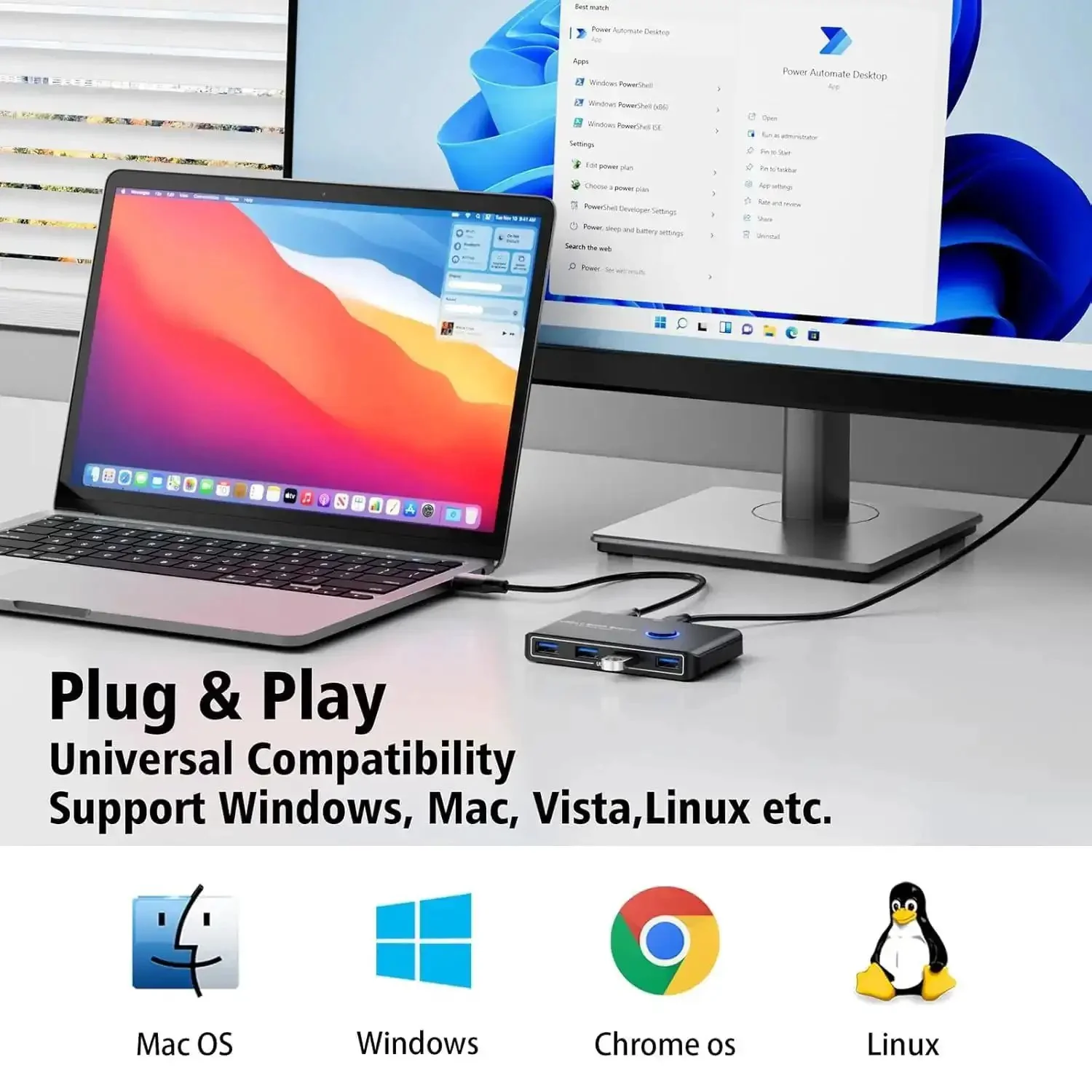 USB 3.0 Switcher For Two Computers Share Four USB Devices Like Mouse Keyboard Printer And Scanner Across Mac Windows Linux No-Fuss Plug-and-Play Hub Includes Two Cables - Image 4