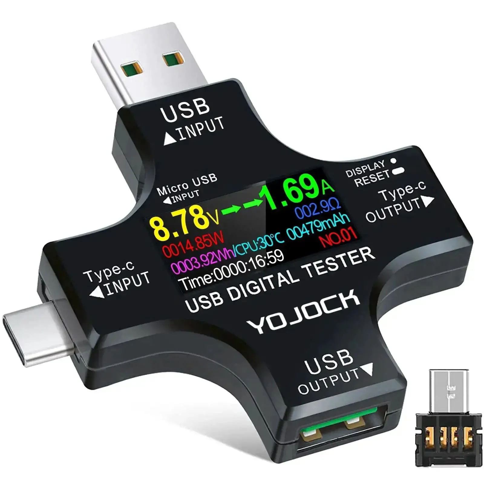 USB C Power Meter And Voltage Current Tester 2 In 1 Digital Multimeter For 3.6 To 32V 0 To 8A Type C Voltmeter Battery Capacity Amperage Power Bank Charger Detector For Checking Fast Charging And Cable Quality