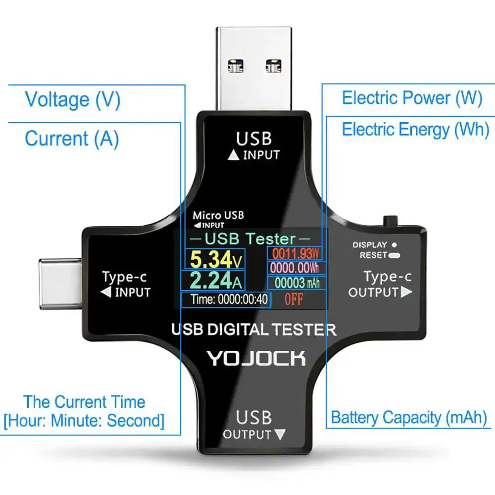 USB C Power Meter And Voltage Current Tester 2 In 1 Digital Multimeter For 3.6 To 32V 0 To 8A Type C Voltmeter Battery Capacity Amperage Power Bank Charger Detector For Checking Fast Charging And Cable Quality - Image 4