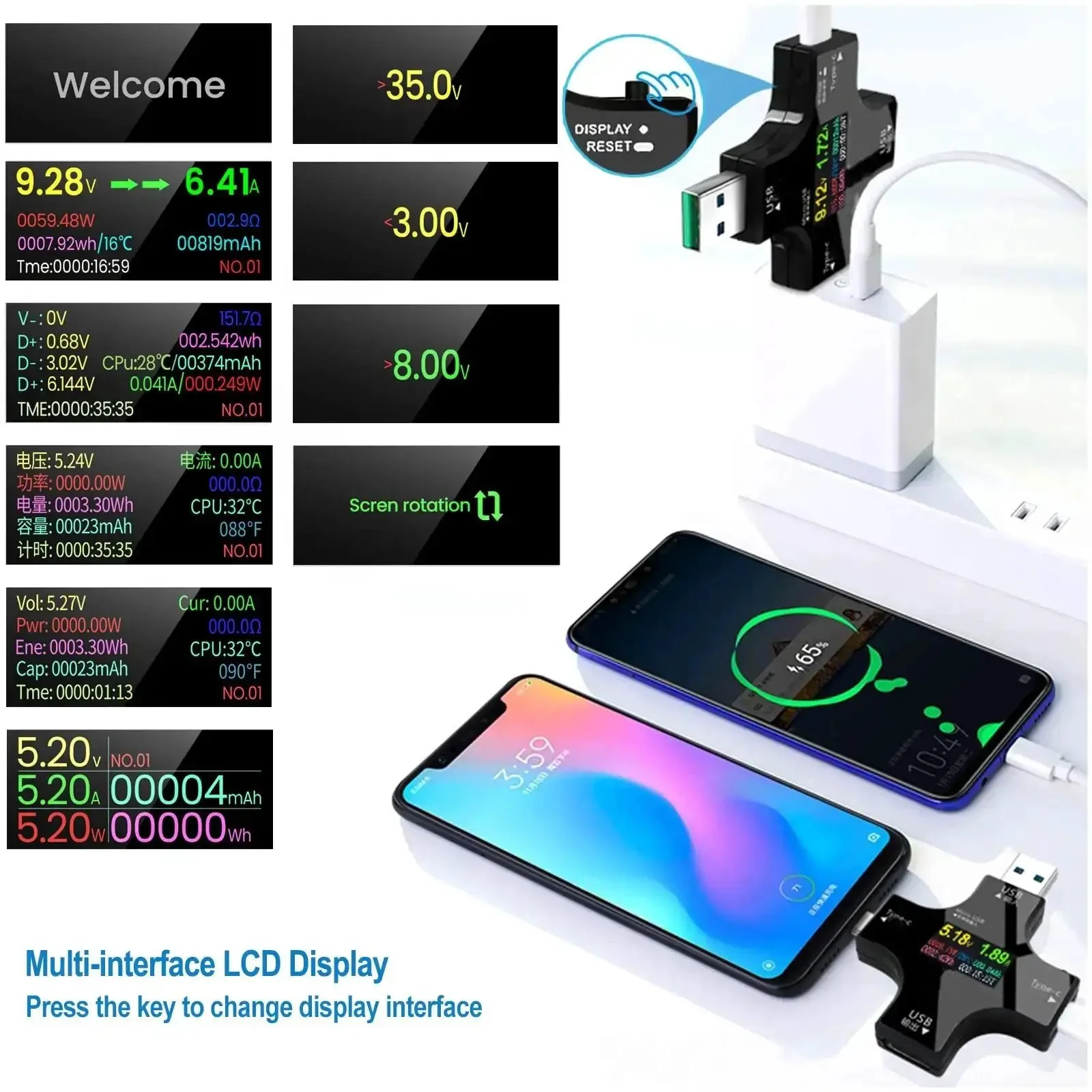 USB C Power Meter And Voltage Current Tester 2 In 1 Digital Multimeter For 3.6 To 32V 0 To 8A Type C Voltmeter Battery Capacity Amperage Power Bank Charger Detector For Checking Fast Charging And Cable Quality - Image 9