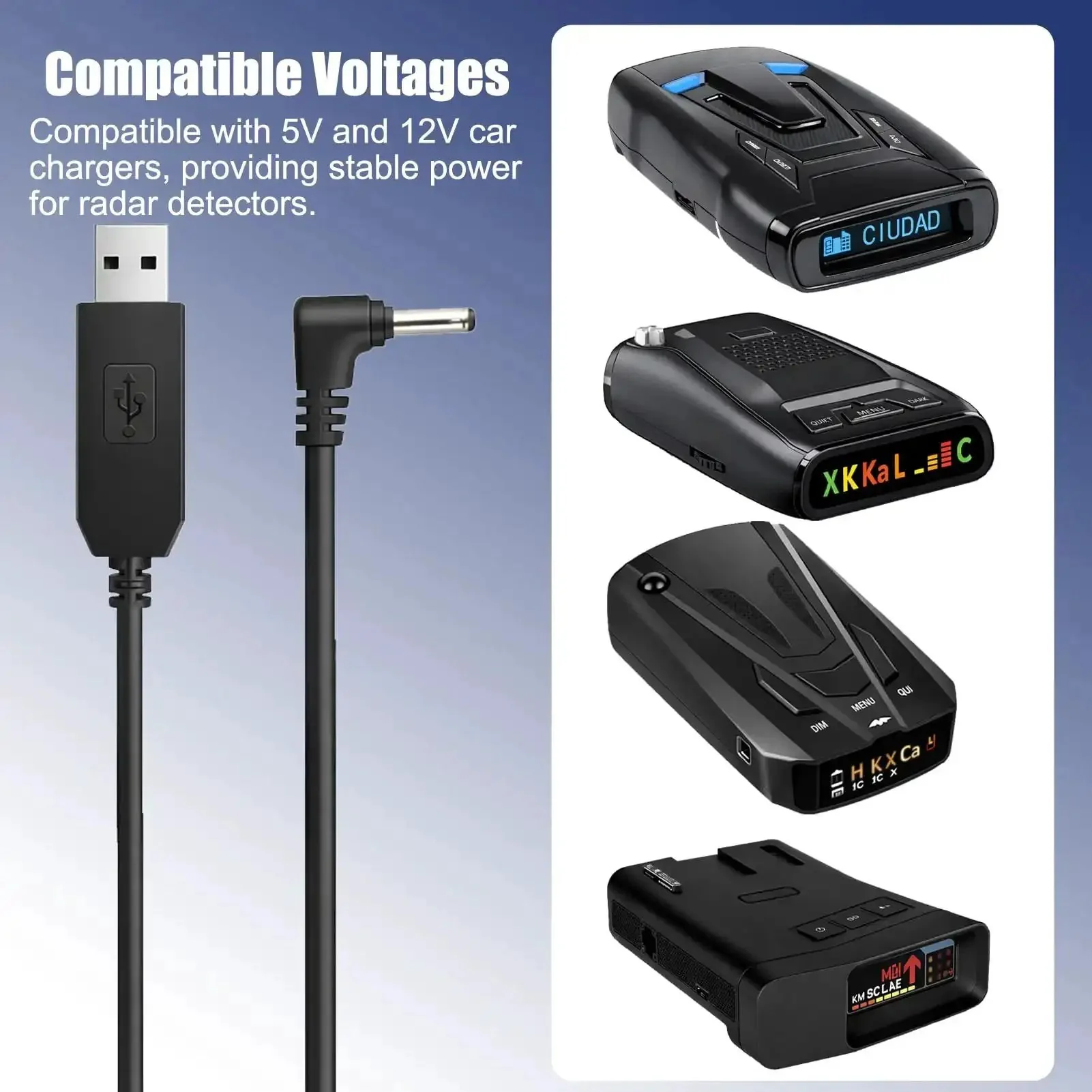 USB To DC 3.5 Power Cable For Radar Detectors 12V 6.56ft Long, Works With Cobra RAD 350 380 450 480i, Uniden DFR Series, Whistler, Radenso Pro M, Escort, Valentine One And Other Popular Detectors No Fuss - Image 6
