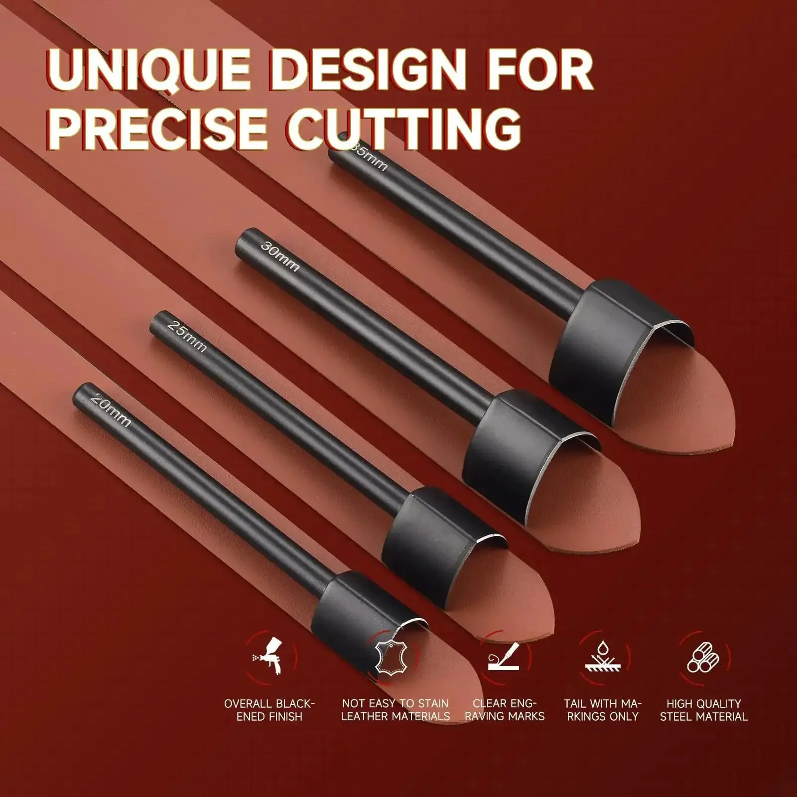 V Shape Leather Cutter Punch Set Four Size Leather Punch Kit With 20mm 25mm 30mm 35mm Holes For Belts Wallets Bags And Watch Straps DIY Leatherworking Tool In Durable Stainless Steel Pro Grade Quality - Image 8