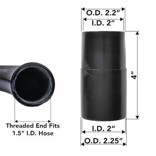Vacuum Adapter 1.50 Inch Threaded To 2 Inch Female Hose Slip End Black For Converting 1.50 Inch Hoses To 2 Inch Vacuum Attachments And Accessories In Home Garage Shop Use - Image 4