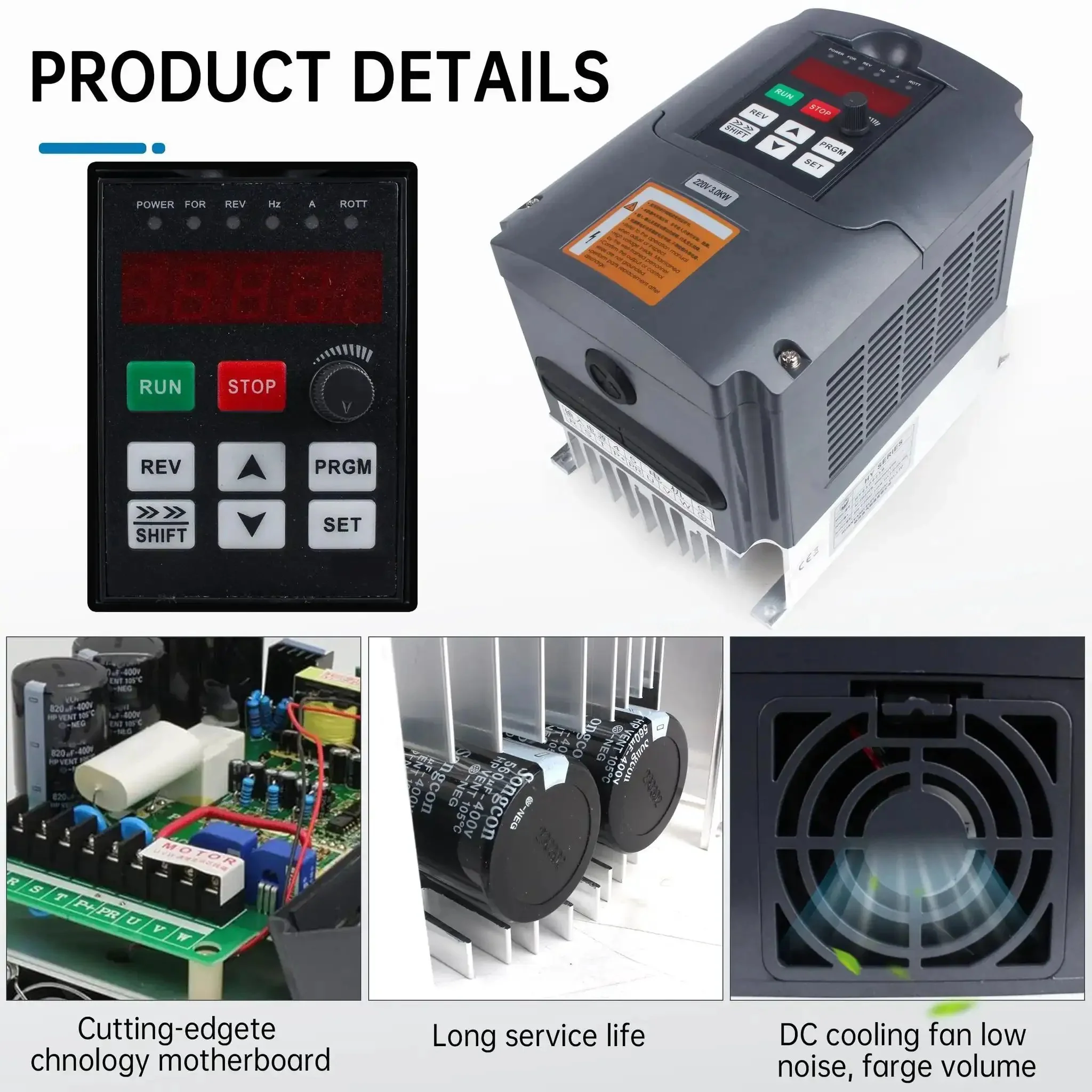 Variable Frequency Drive 220V 3KW 4HP Inverter For CNC Spindle Motor Speed Control With 3 Phase Output 0 To 400Hz And 1 Or 3 Phase Input RS485 Cable Included For Water Cooled And Air Cooled Spindles - Image 4