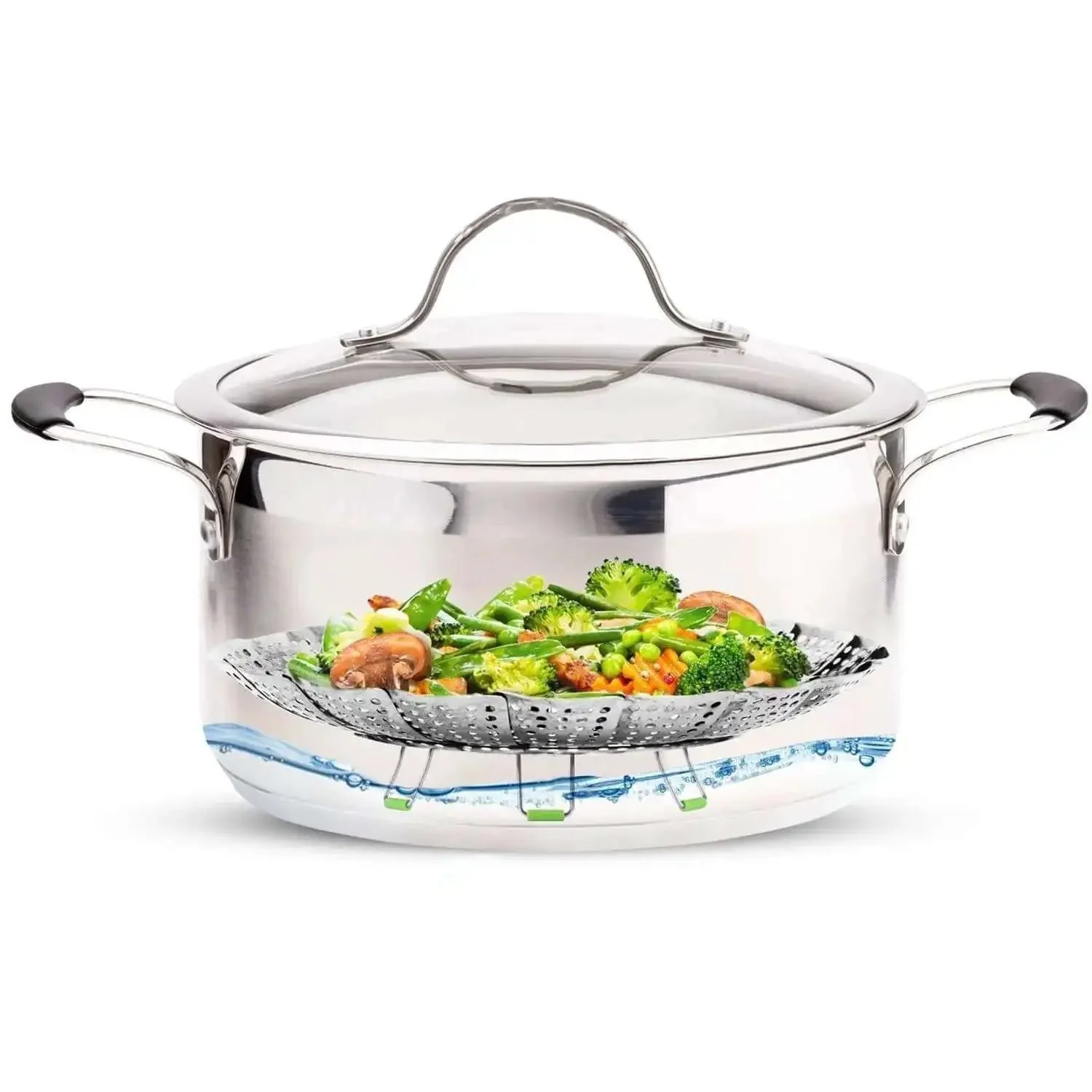 Vegetable Steamer Basket For Cooking Stainless Steel Folding Expandable Steaming Insert With Extendable Handle Fits Pots 5.1 To 9 Inches Non Rust Easy Clean Healthier Meals And Even Cooking - Image 2