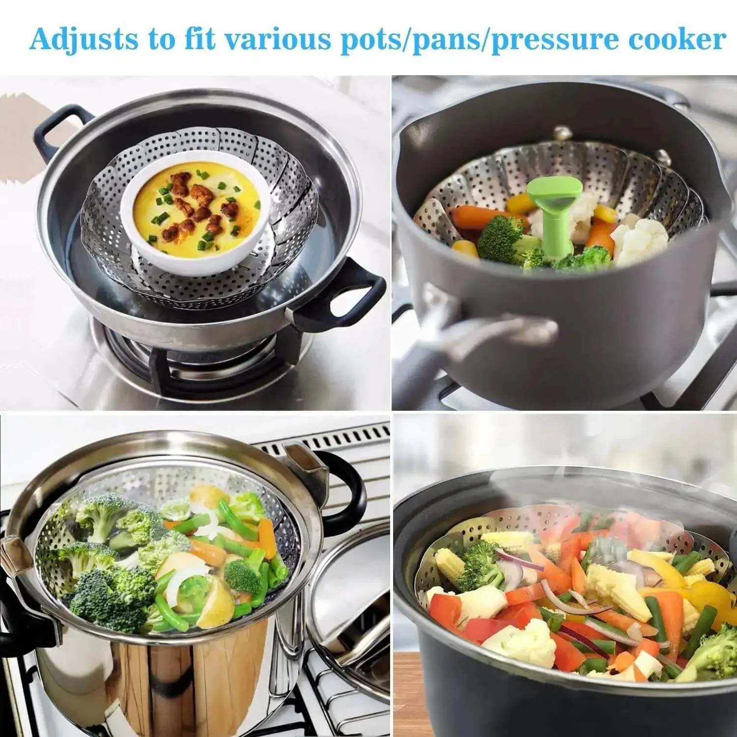 Vegetable Steamer Basket For Cooking Stainless Steel Folding Expandable Steaming Insert With Extendable Handle Fits Pots 5.1 To 9 Inches Non Rust Easy Clean Healthier Meals And Even Cooking - Image 4
