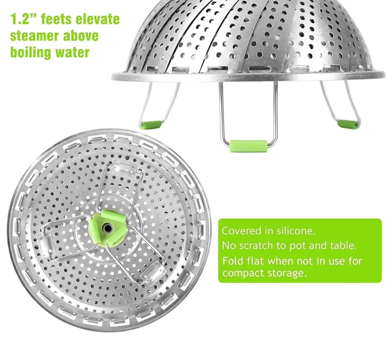 Vegetable Steamer Basket For Cooking Stainless Steel Folding Expandable Steaming Insert With Extendable Handle Fits Pots 5.1 To 9 Inches Non Rust Easy Clean Healthier Meals And Even Cooking - Image 6